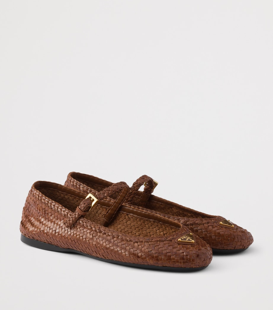 Prada Woven Leather Ballet Flats Brown Image 2