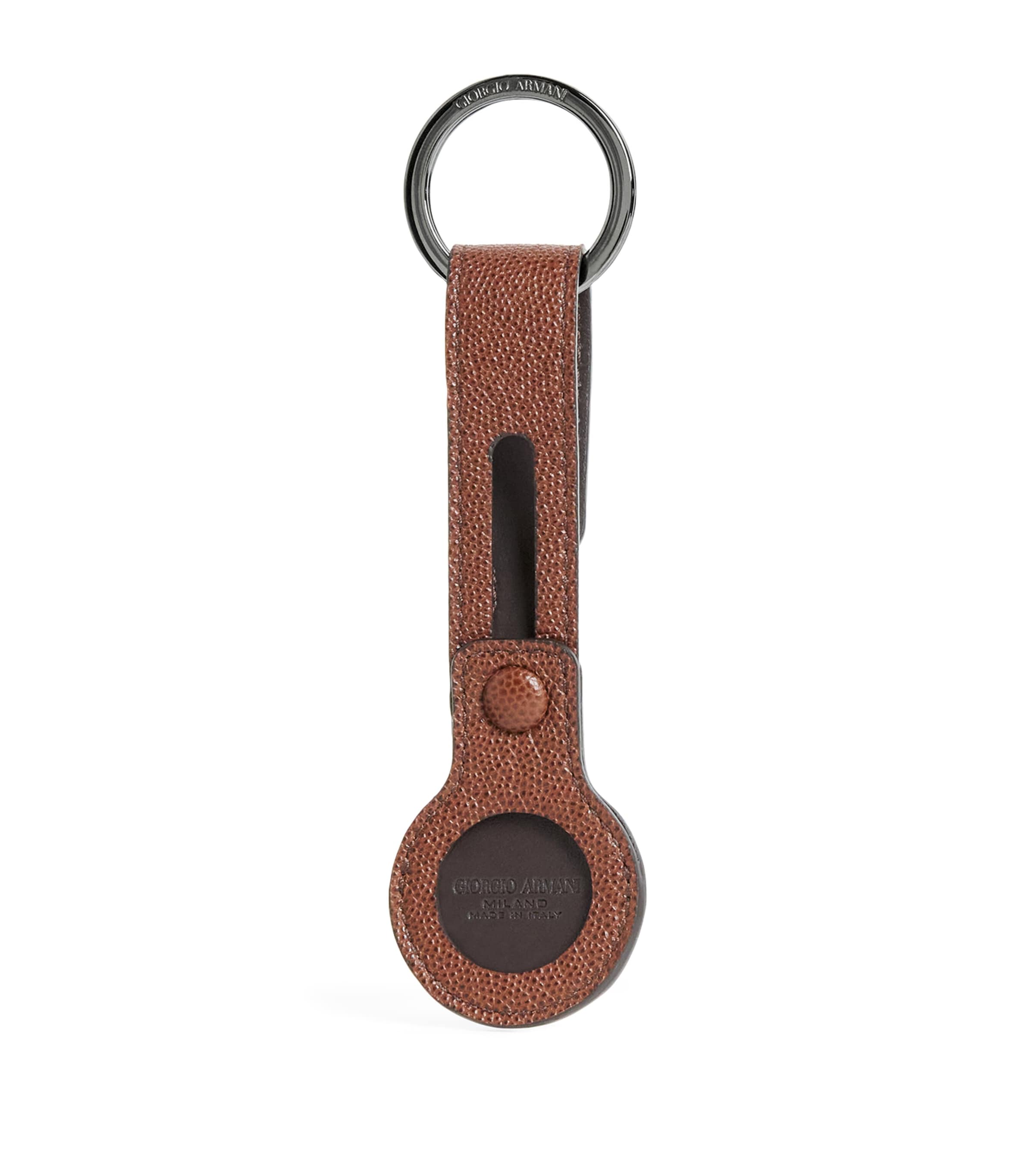Giorgio Armani Leather Logo Keyring In Brown