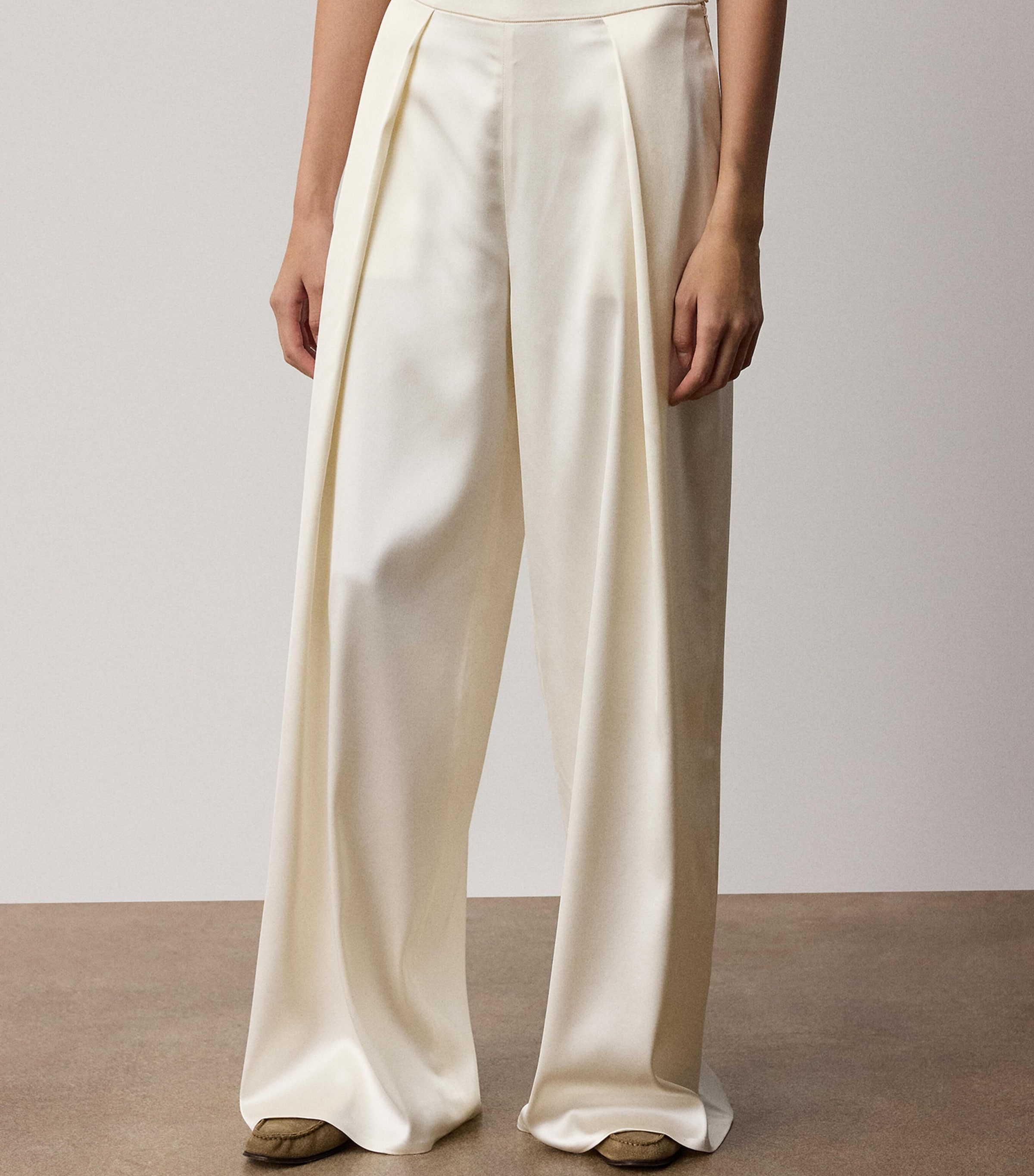 Ralph Lauren Collection Womens Satin Wide-Leg Masina Trousers Lux Cream Image 3
