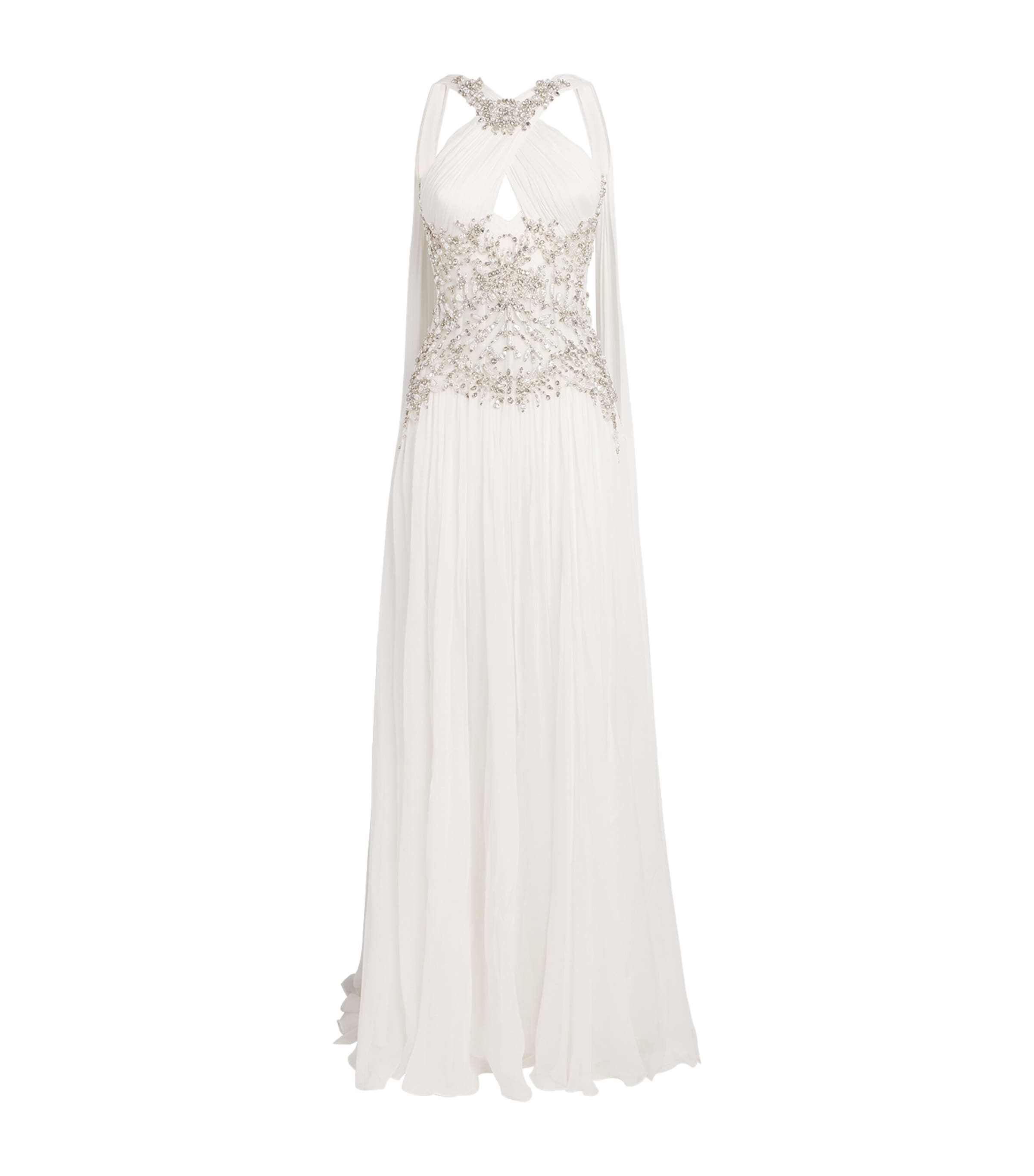 Zuhair Murad Chiffon Pearl-embellished Gown In White