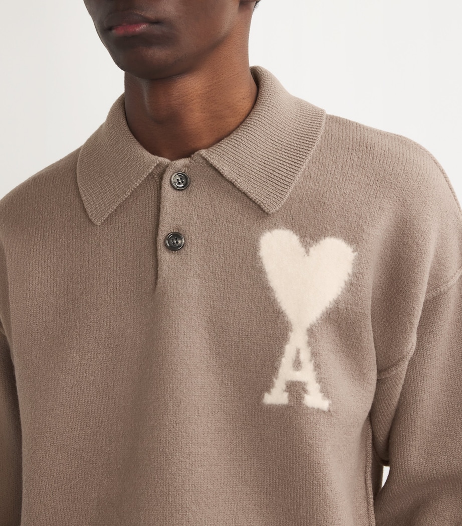 AMI Paris Mens Virgin Wool Ami de Coeur Polo Sweater Image 6