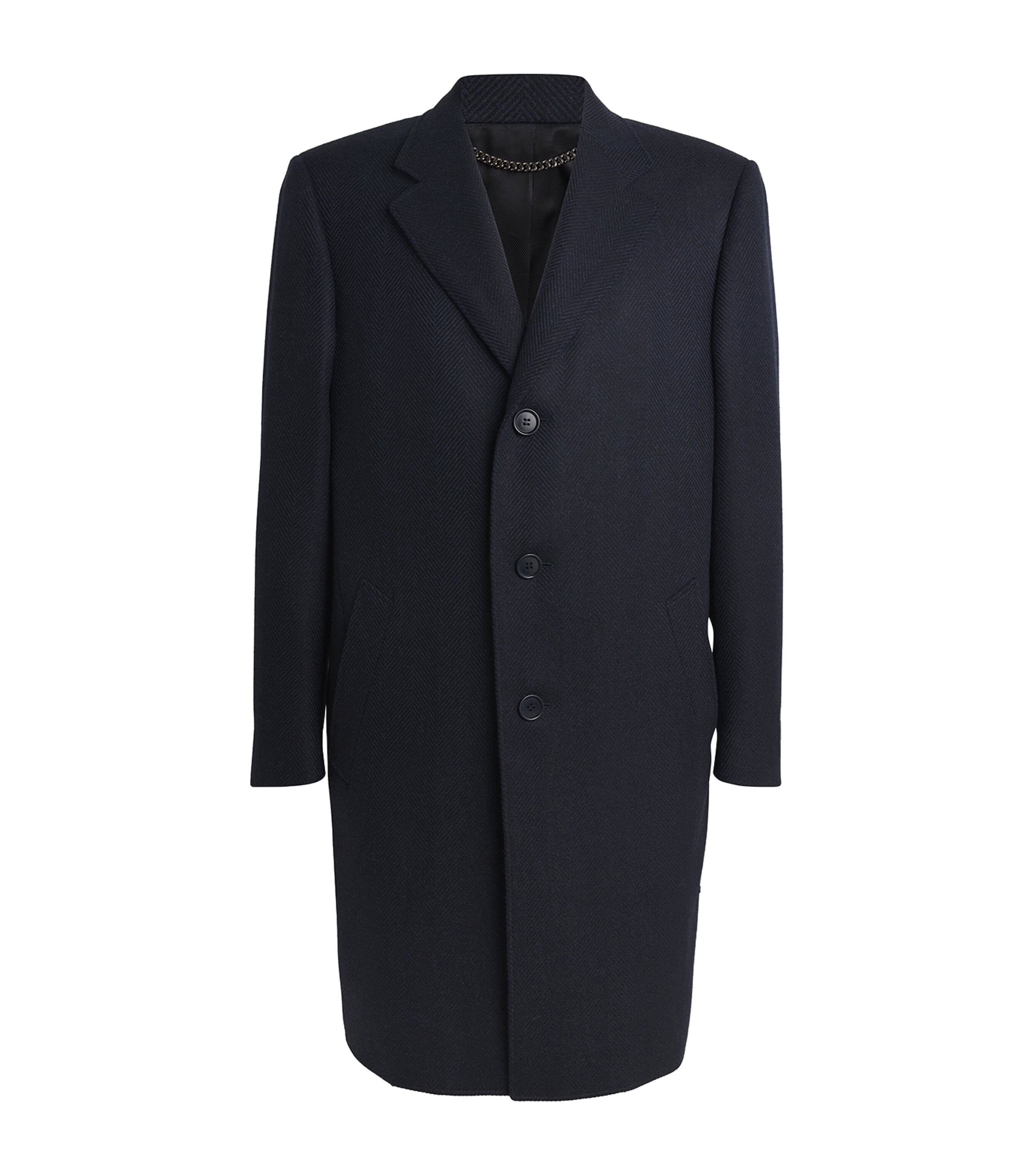 Shop Canali Wool-cashmere Herringbone Overcoat In Navy