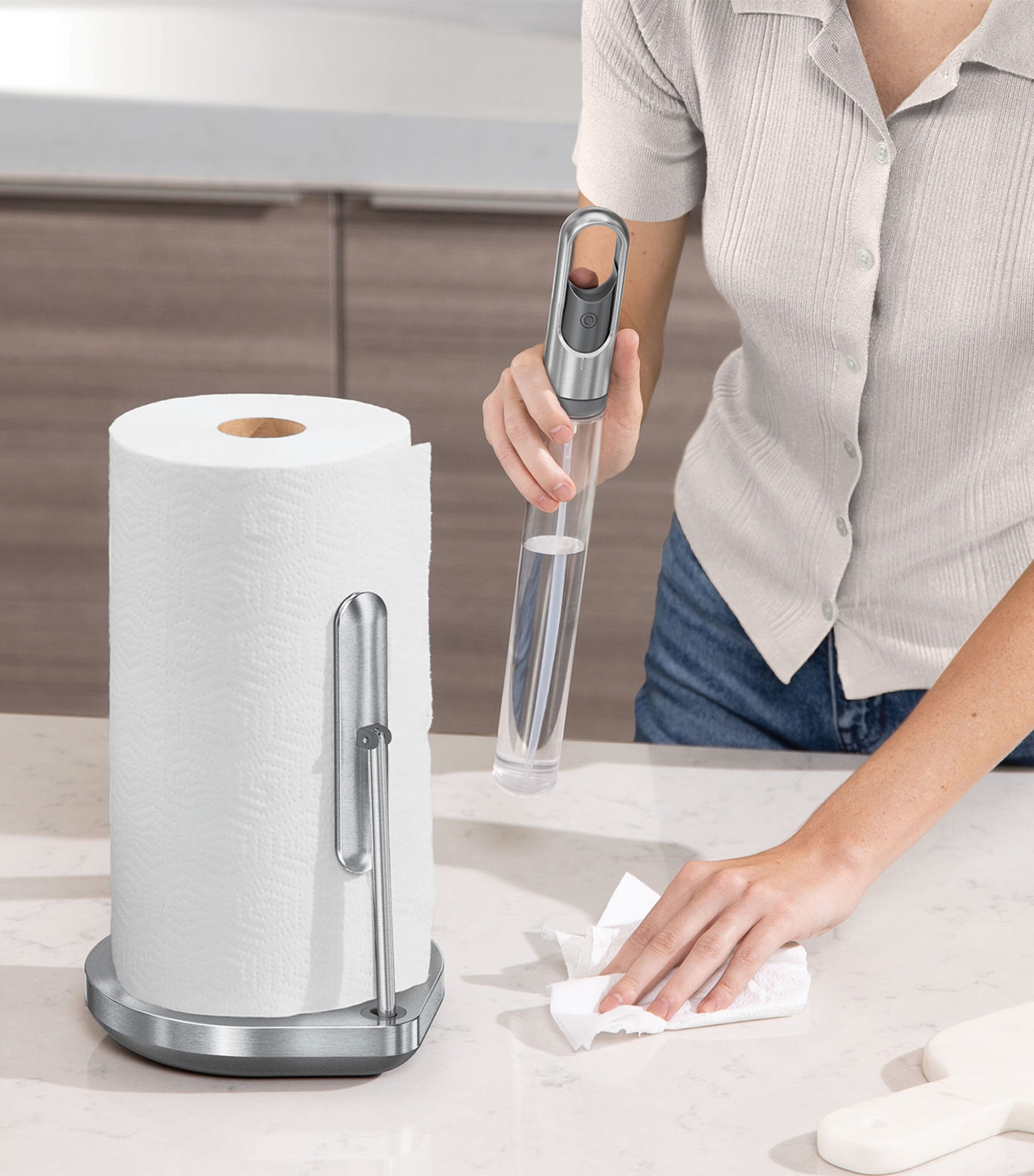 Paper Towel Holder and Spray Pump BRUSHED Image 2