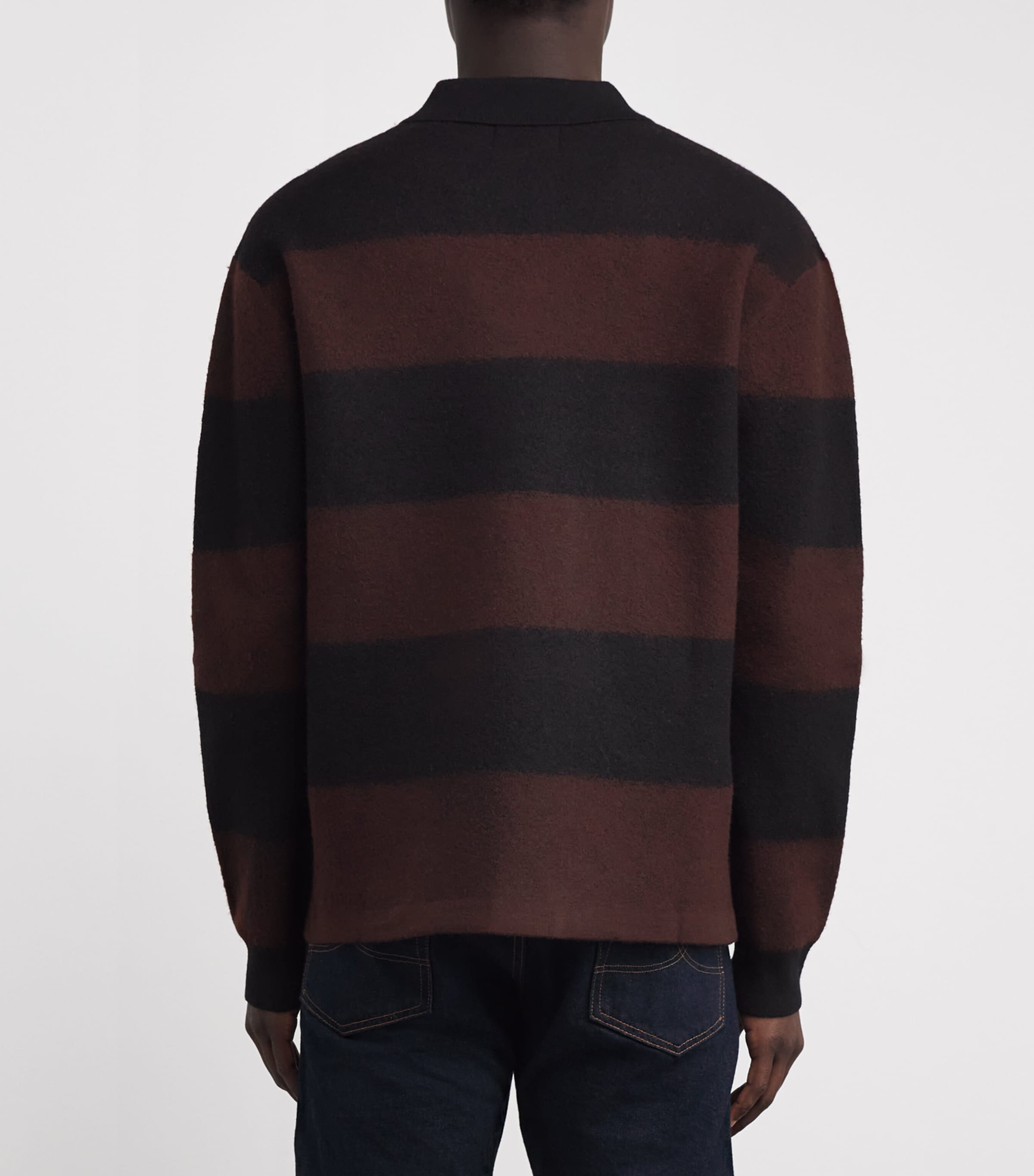 NN.07 Mens Wool Stripe Rugby Polo Sweater Black Image 4