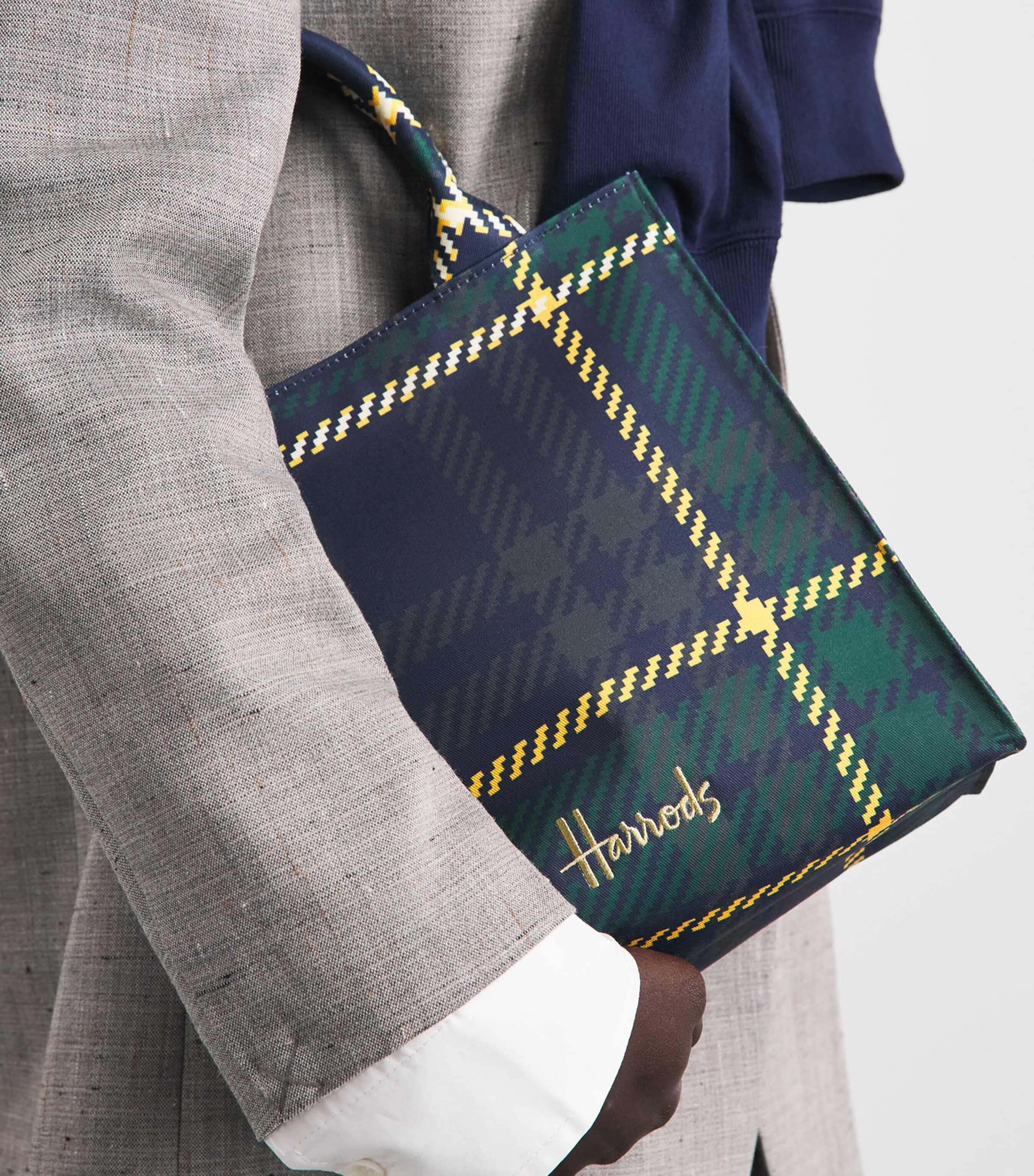 Harrods Small Tartan Tote Bag Navy Image 4