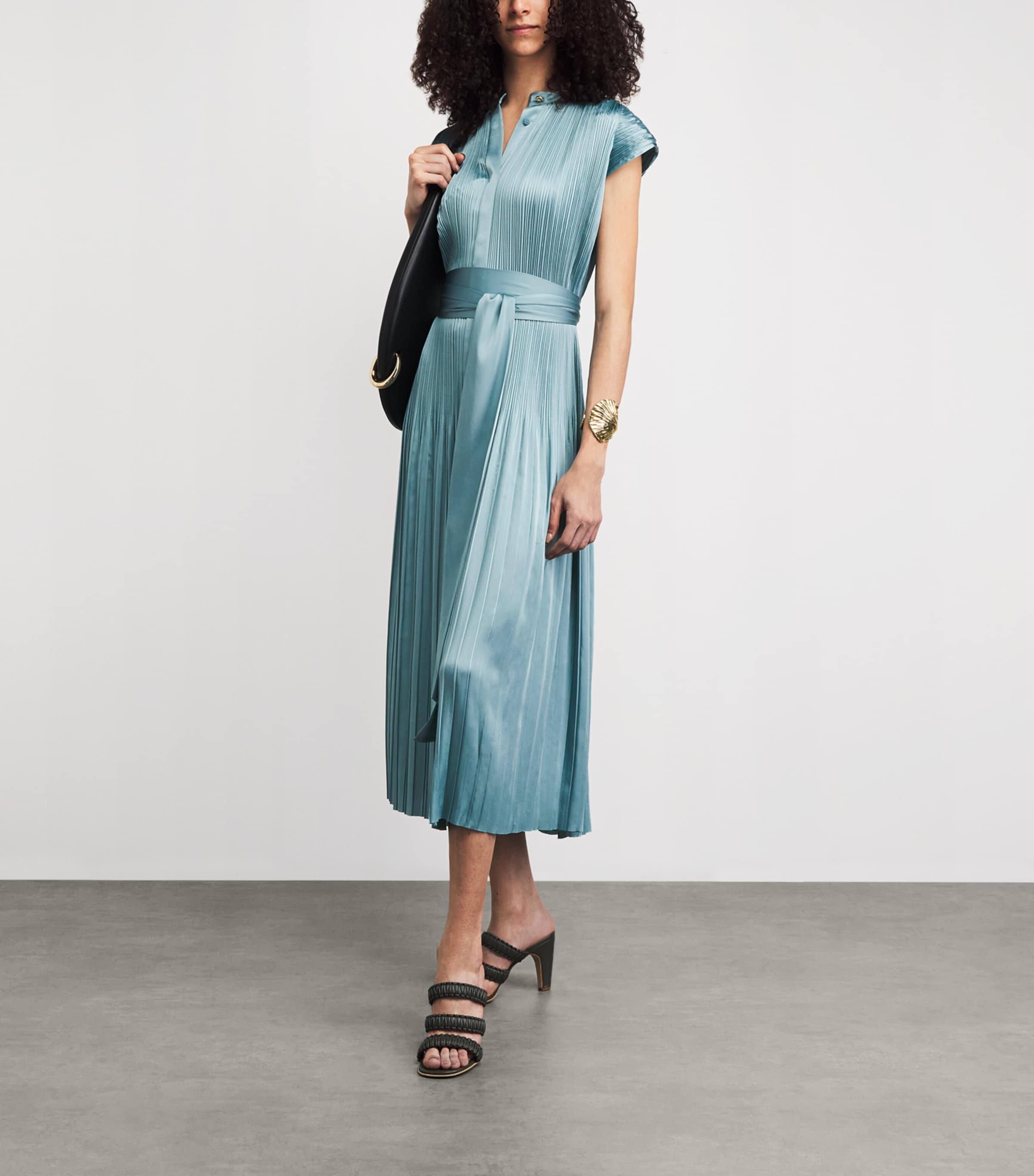 Joseph Womens Satin Pleated Phare Maxi Dress Chambray Image 2