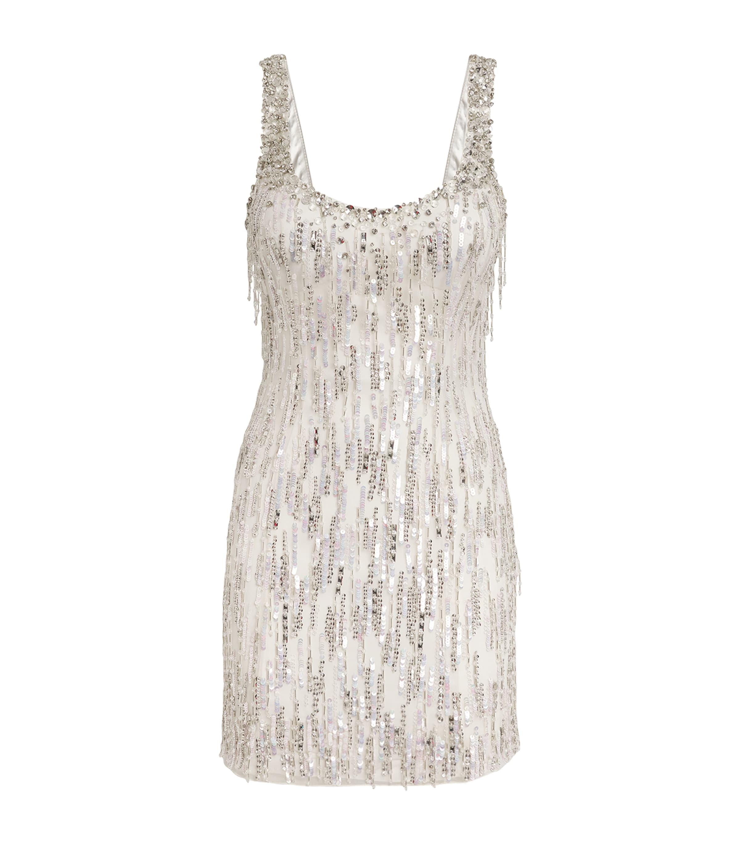 Jenny Packham Shimmer Fringe Crystal Sequined Mini Dress In Ivory