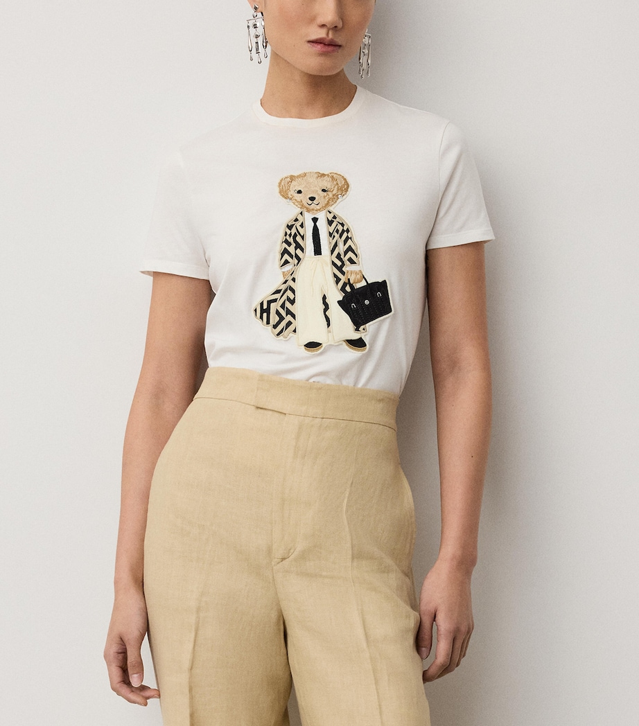 Ralph Lauren Collection Womens Cotton Embroidered Polo Bear T-Shirt Natural Image 5