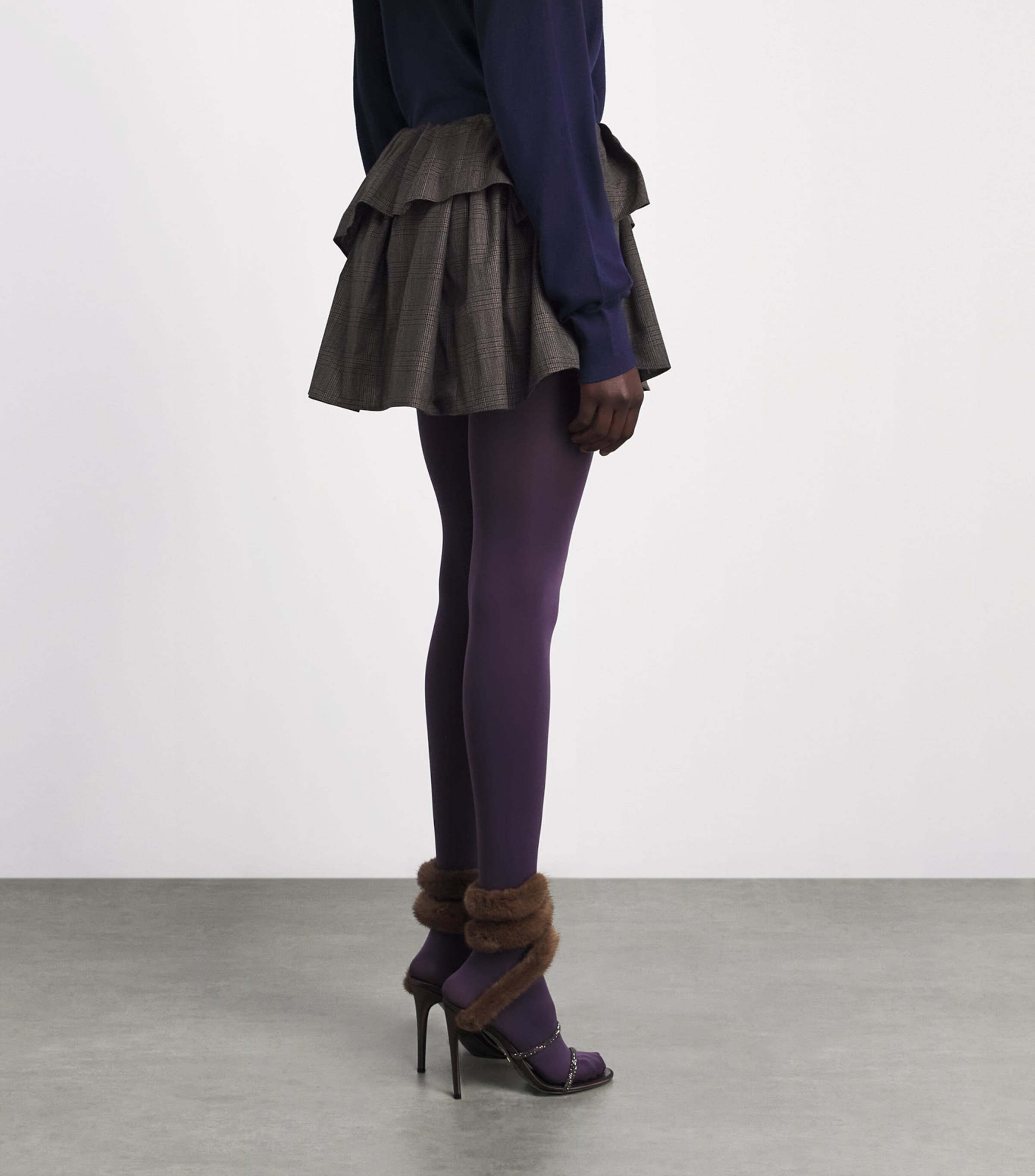 Acne Studios Womens Wool-Blend Check Ruffle Mini Skirt Brown/black Image 5