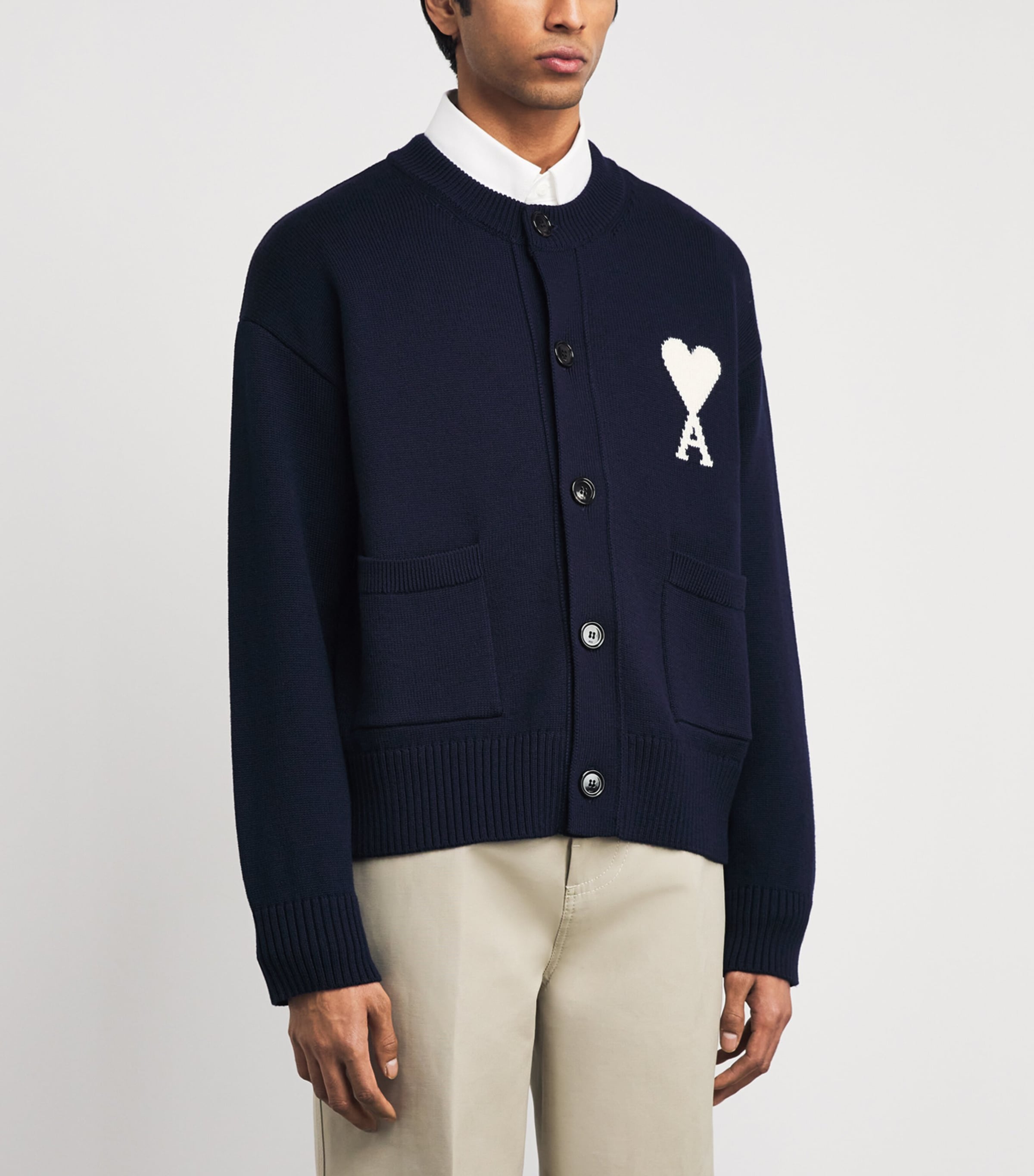 AMI Paris Blue Wool-Cotton Ami de Coeur Cardigan | Harrods US