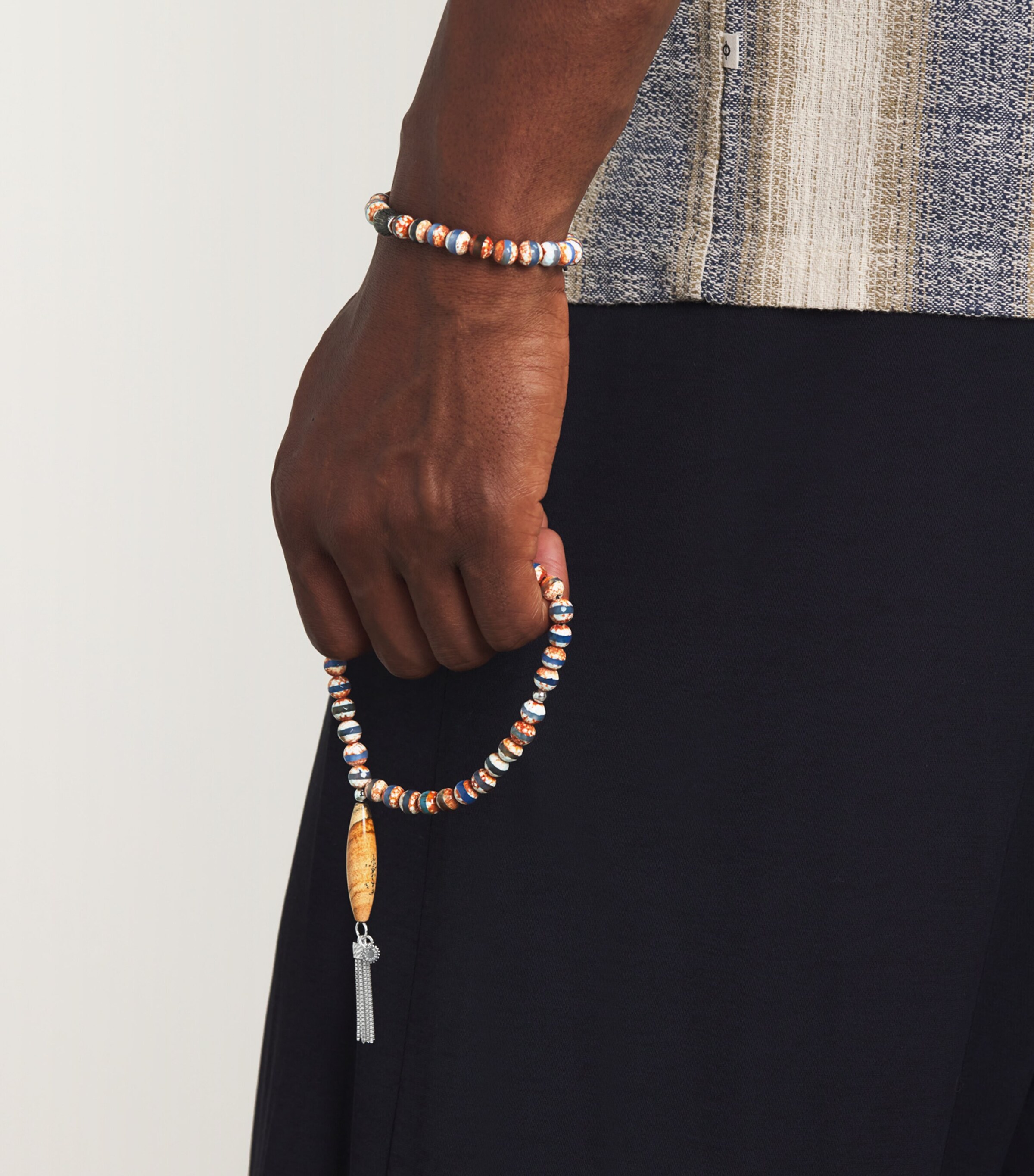 Tateossian Botswana Agate and Rhodium-Plated Silver Worry Beads Bracelet Orange Image 4