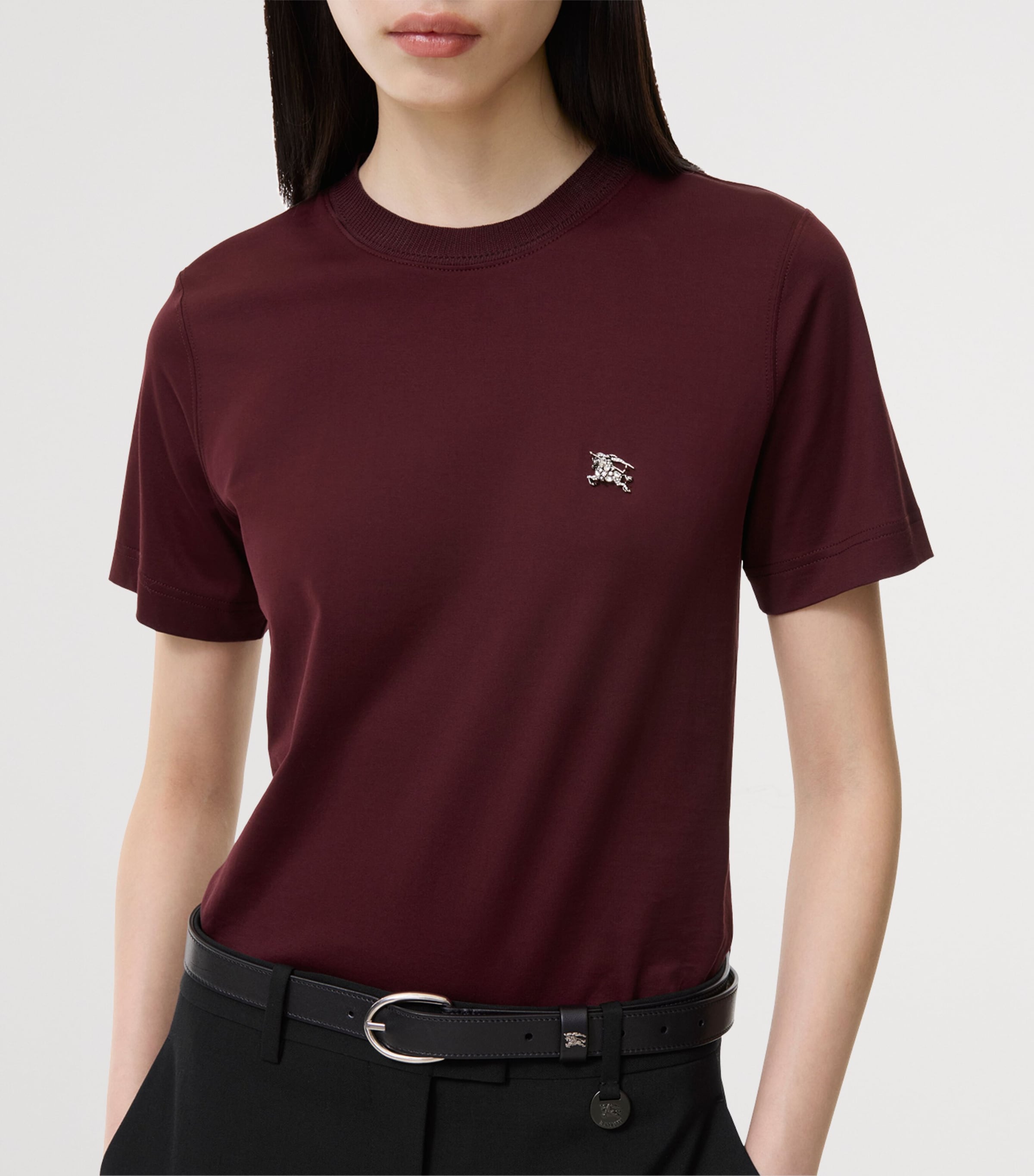 Burberry Womens Cotton Embellished EKD T-Shirt Mahogany Red Image 3
