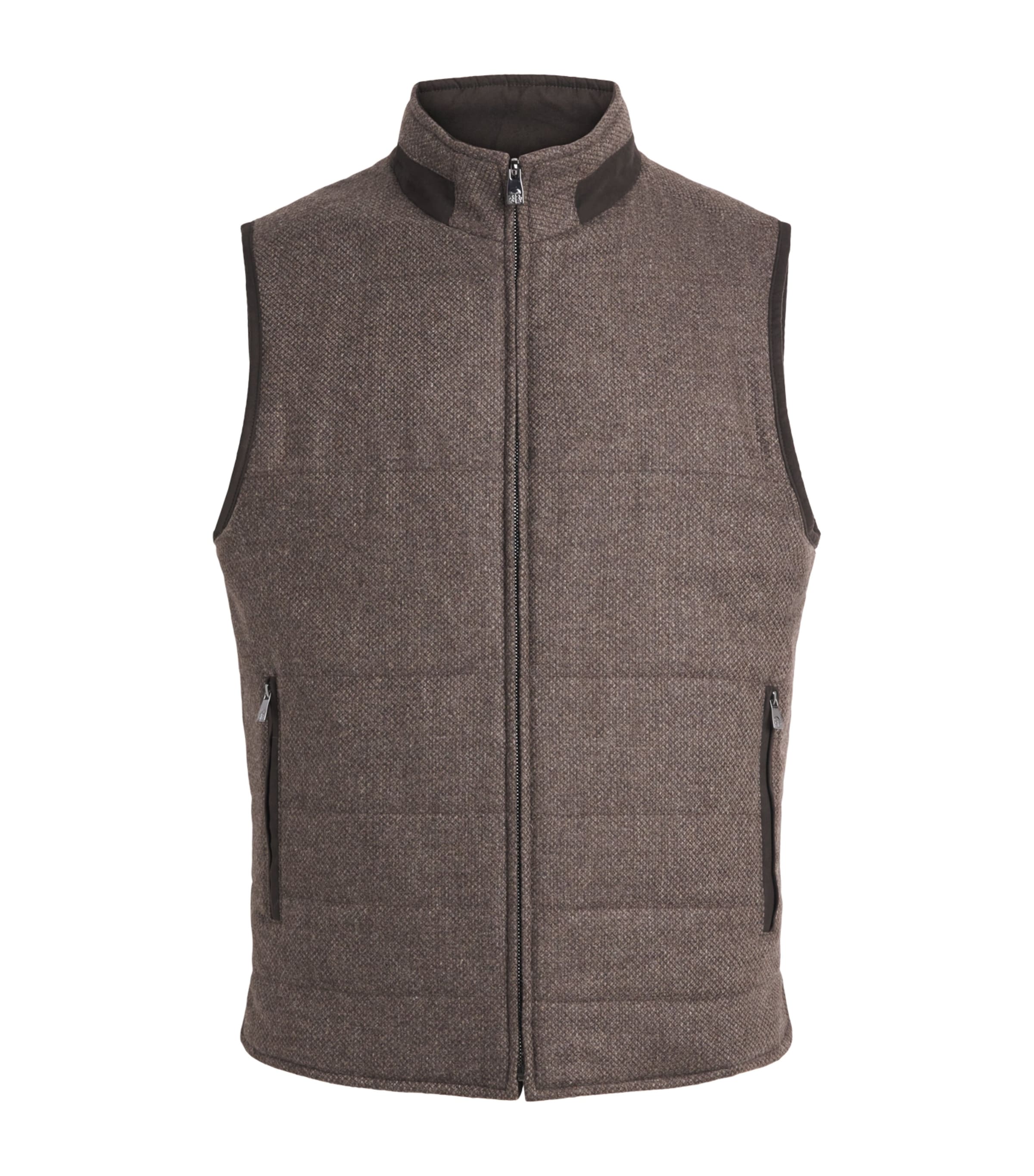 Corneliani Mens Wool-Cashmere Reversible Gilet Dark Brown Image 1