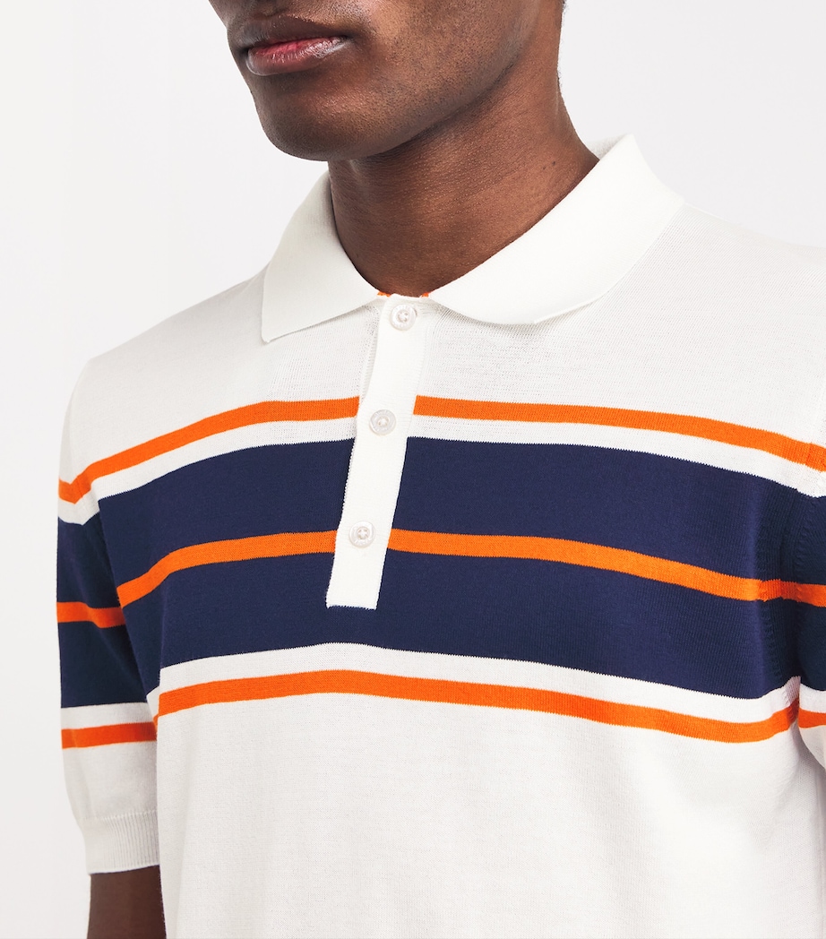 Cotton Stripe-Detail Polo Shirt V2509-BIANCO/NAVY Image 6