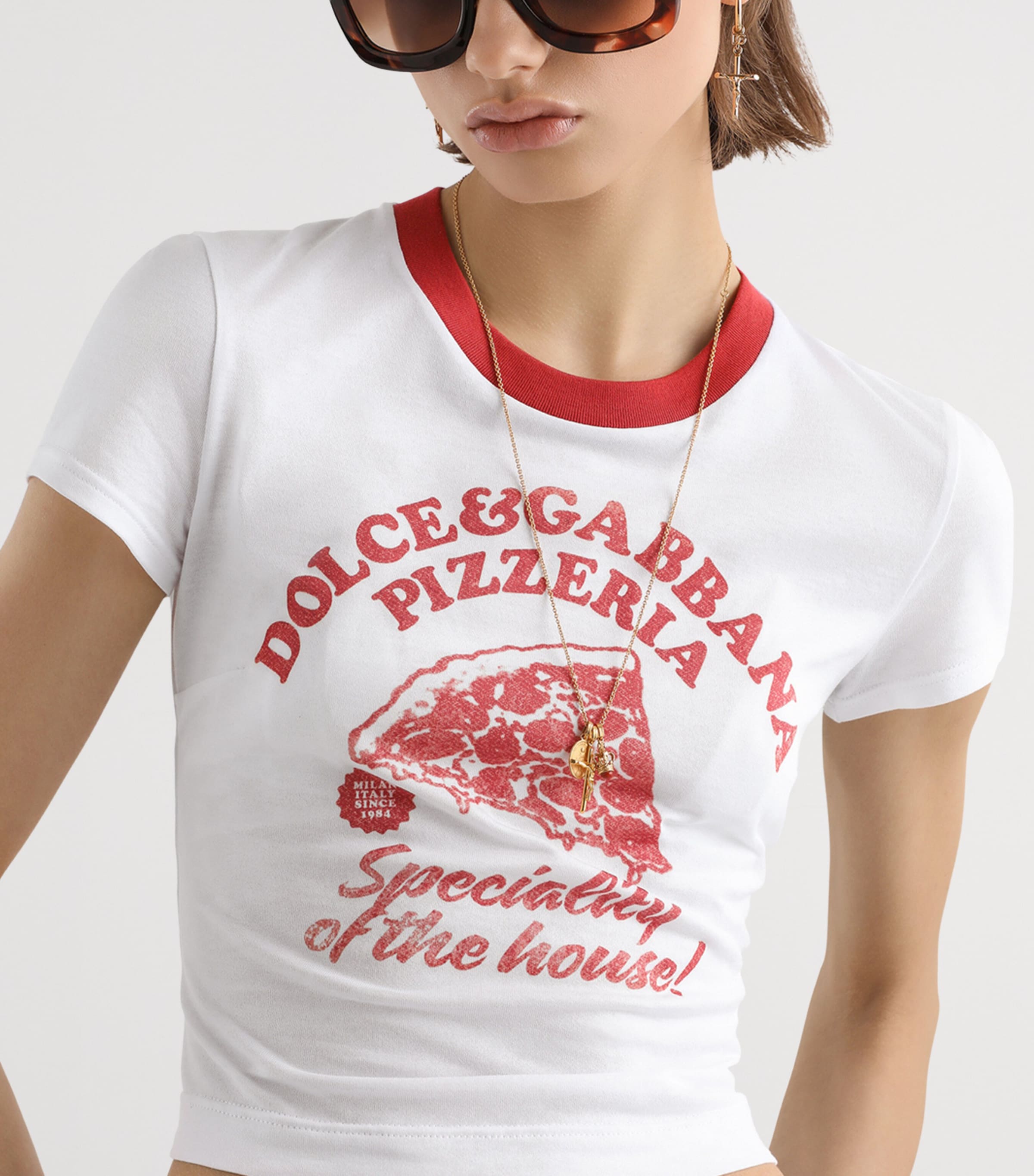 Dolce&Gabbana Womens Cropped Graphic T-Shirt Opti Image 4