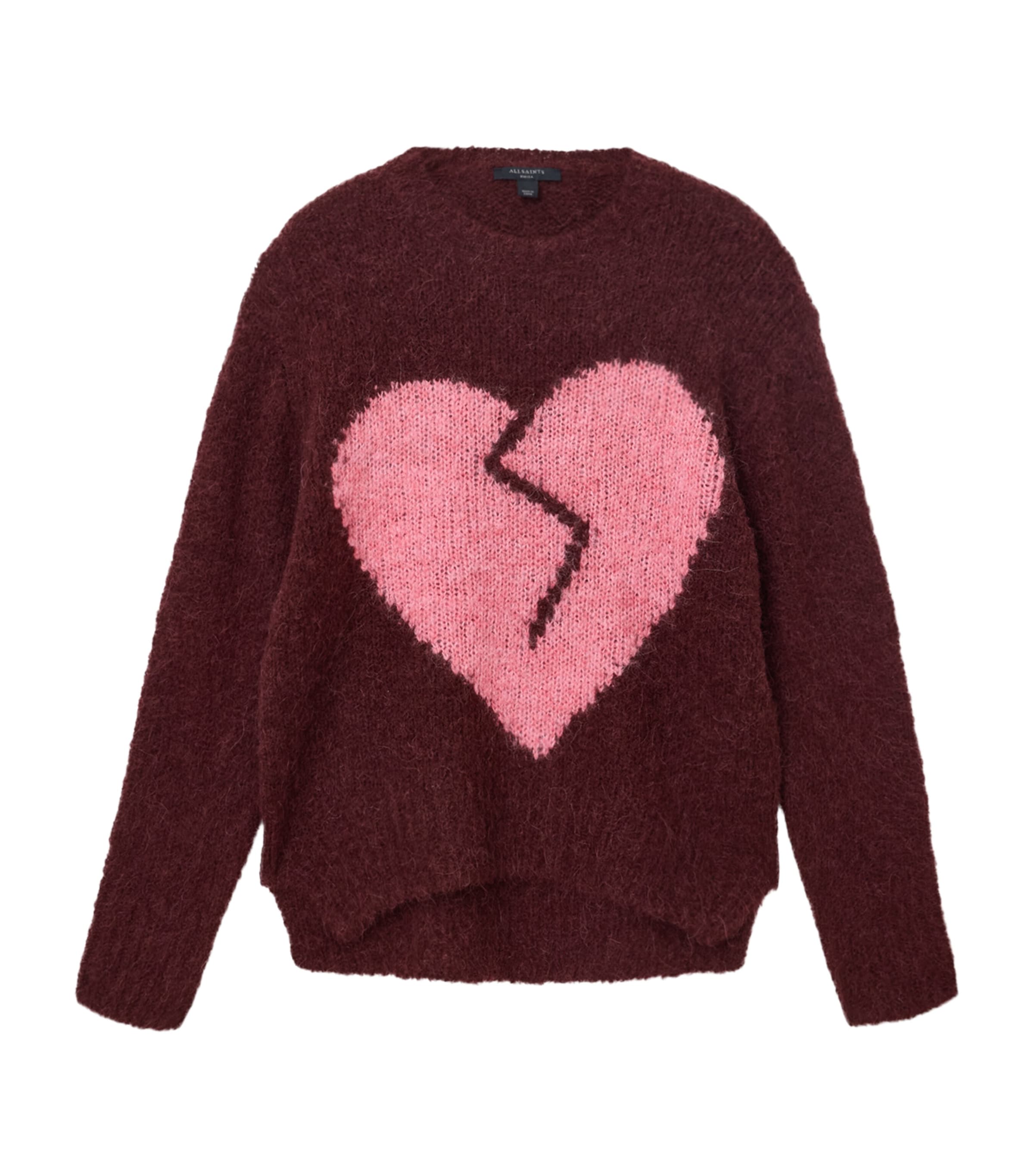 Allsaints Wool-blend Luv Heart Crewneck Sweater In Purple