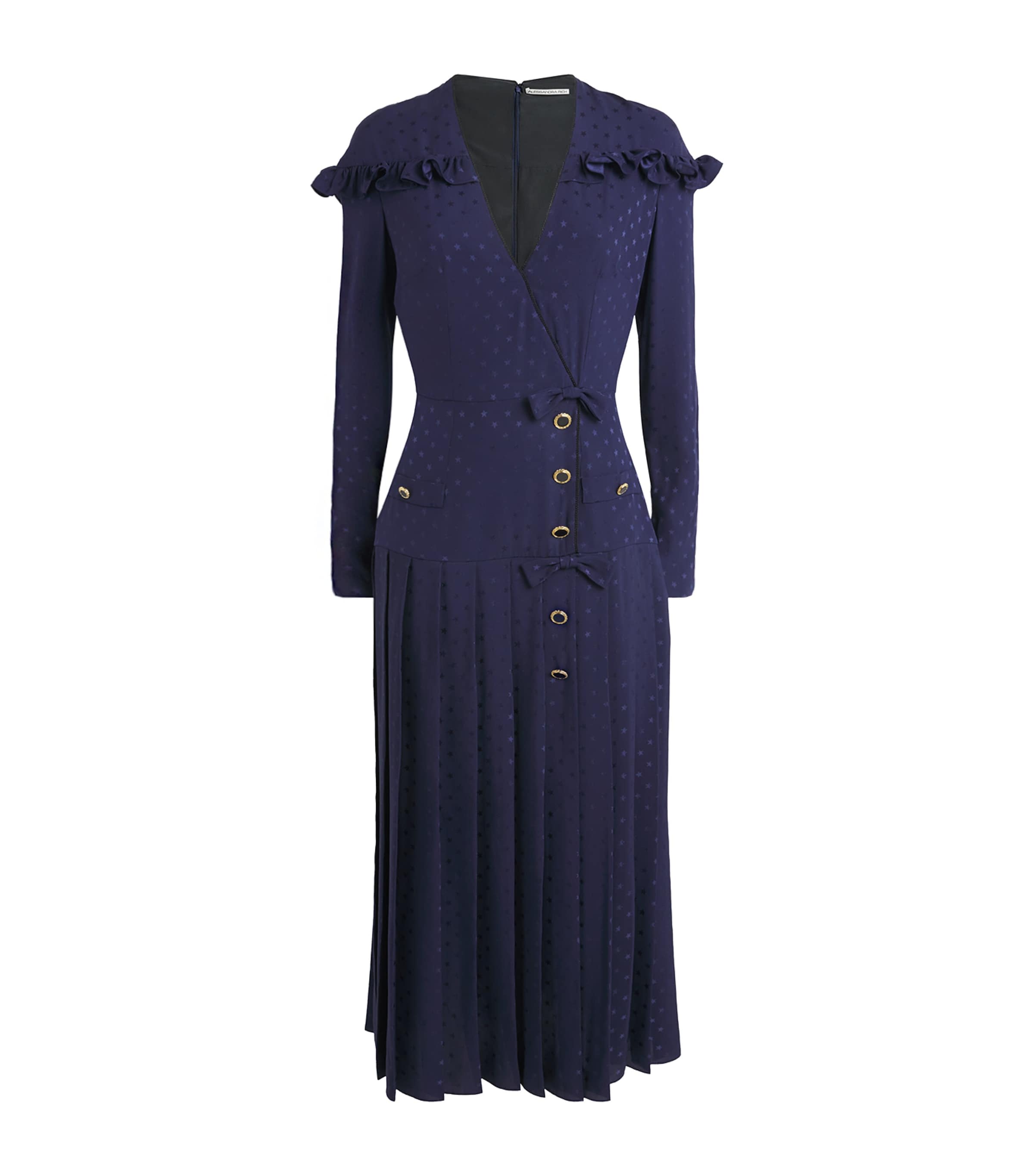 Alessandra Rich Womens Silk Pleated Midi Dress Navy Blue Image 1