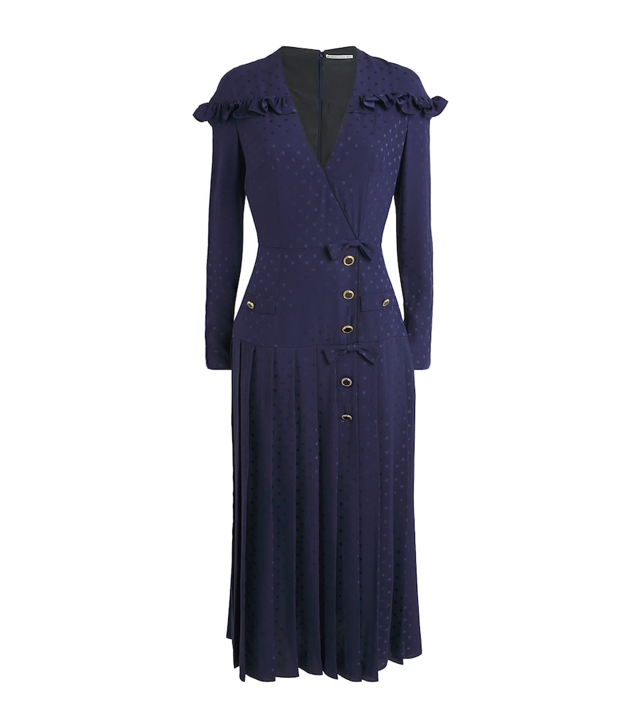 Alessandra Rich Womens Silk Pleated Midi Dress Navy Blue Image 1
