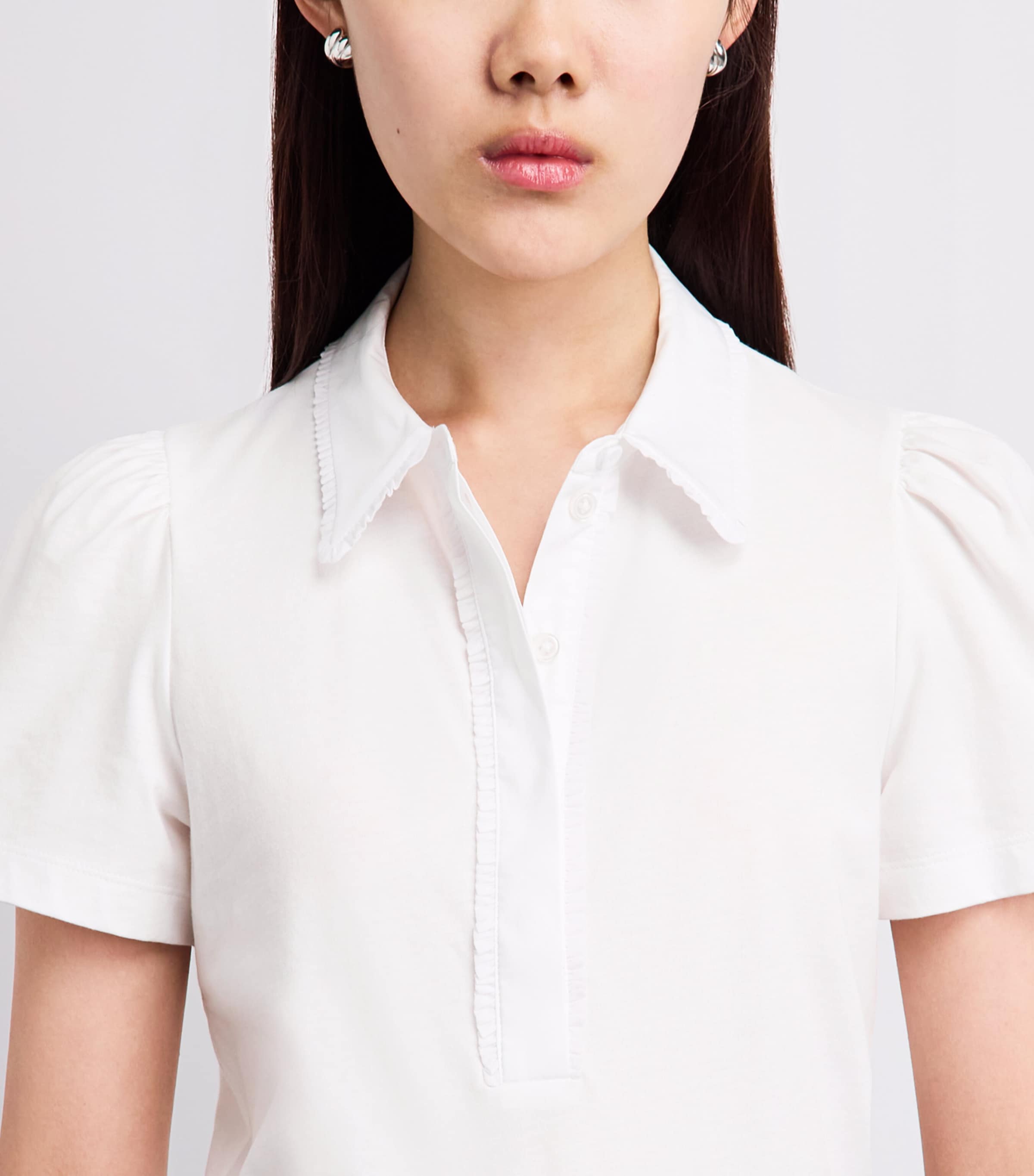 ME+EM Womens Frill-Trim Layering Shirt Fresh White Image 3