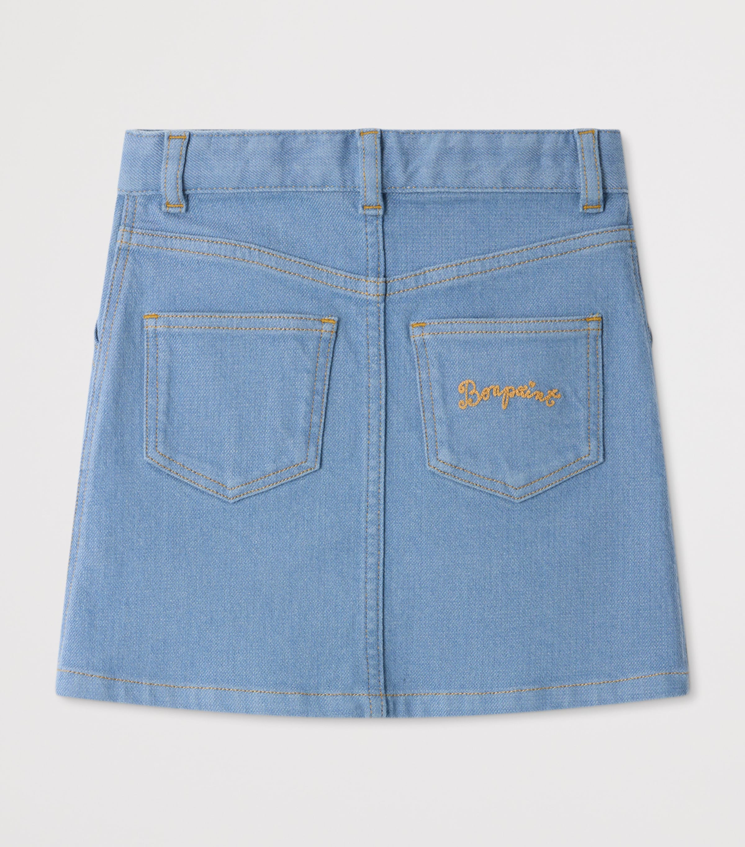 Bonpoint Embroidered Denim Skirt (4-8 Years) Bleu Gris Image 2