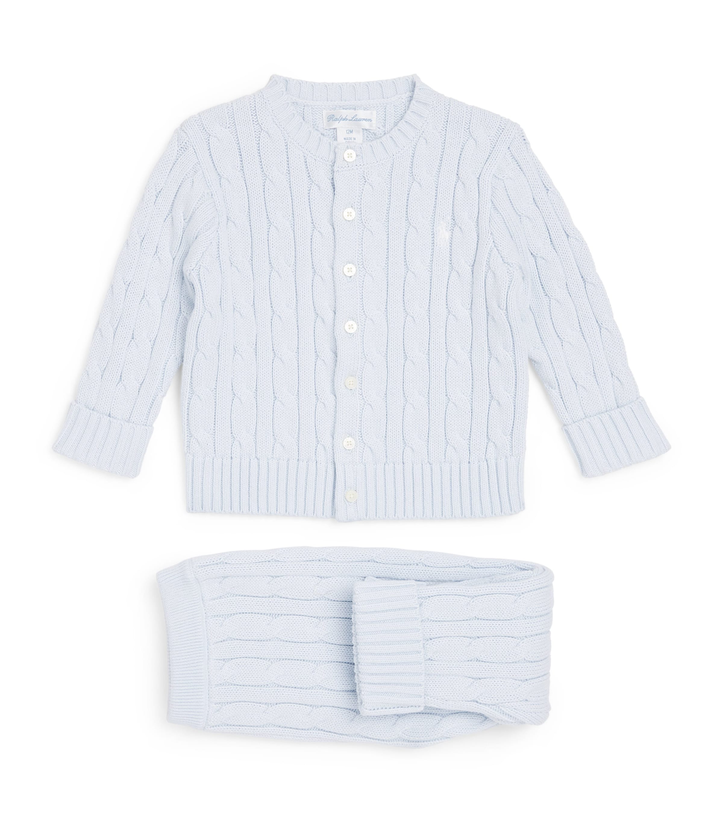 Cotton Cable-Knit Cardigan and Leggings Set (3-24 Months) PEARL BLUE Image 1