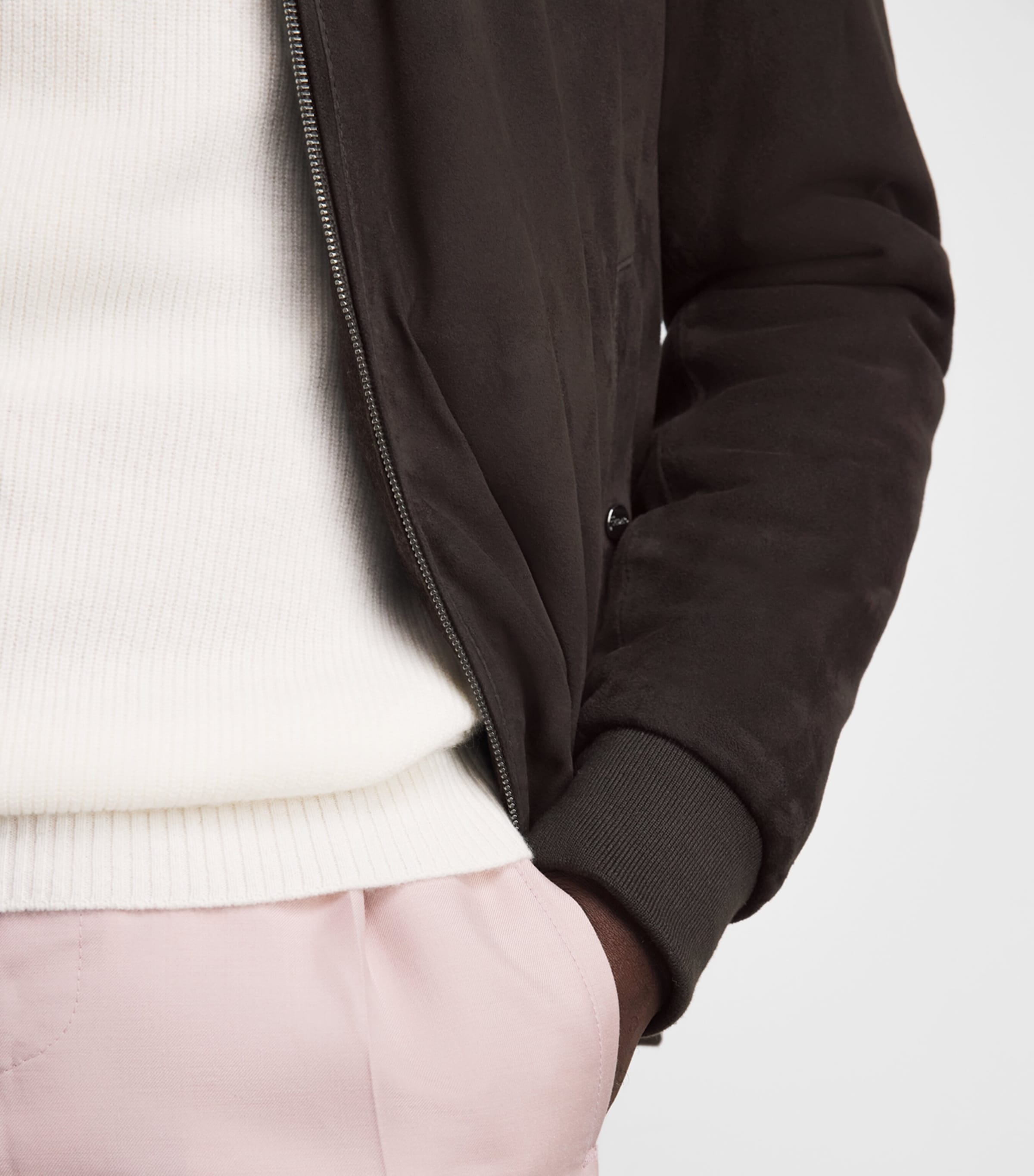 Herno Mens Suede Bomber Jacket Marrone Scuro Image 3