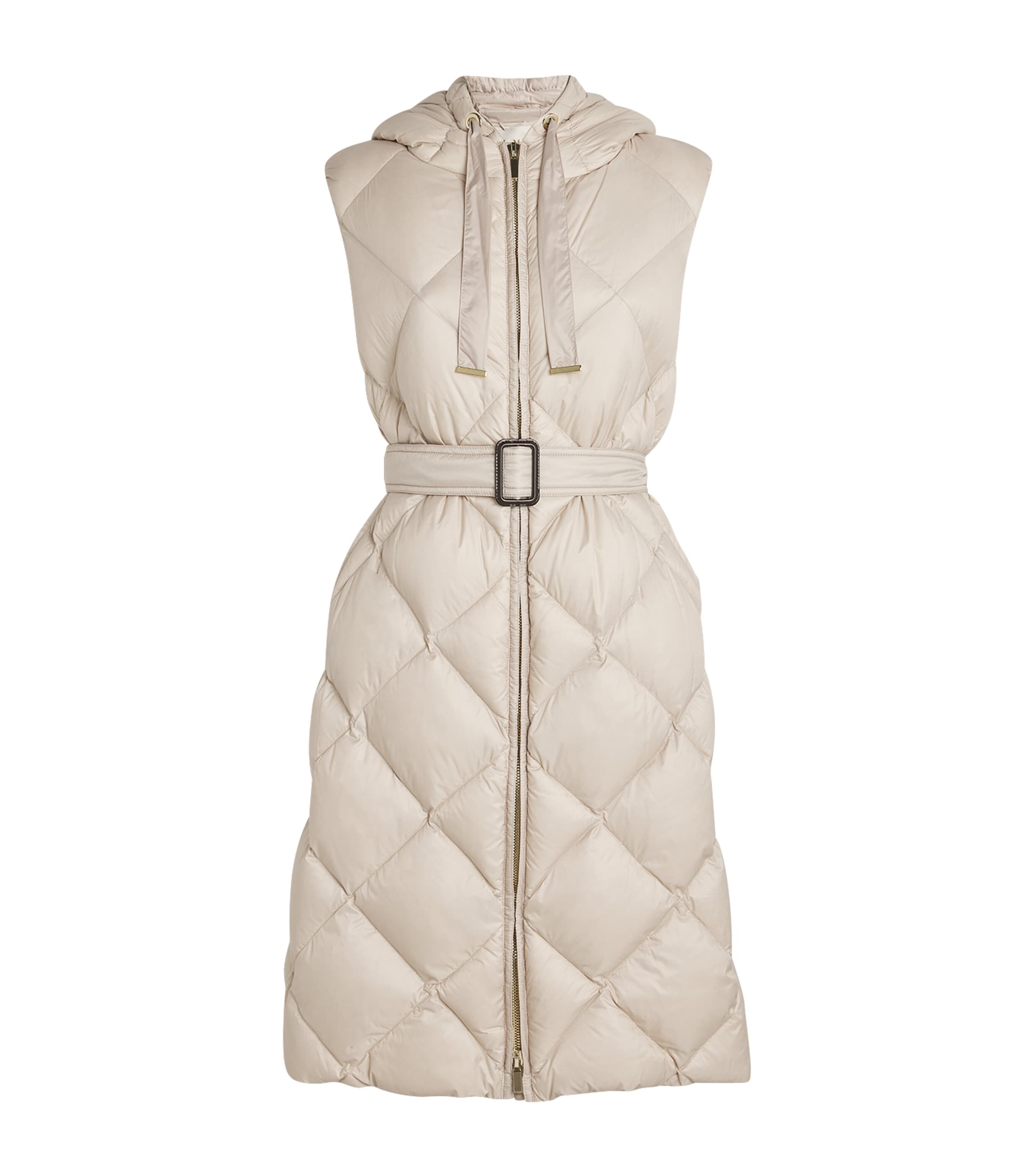 Max Mara Quilted Trefel Longline Gilet In Beige