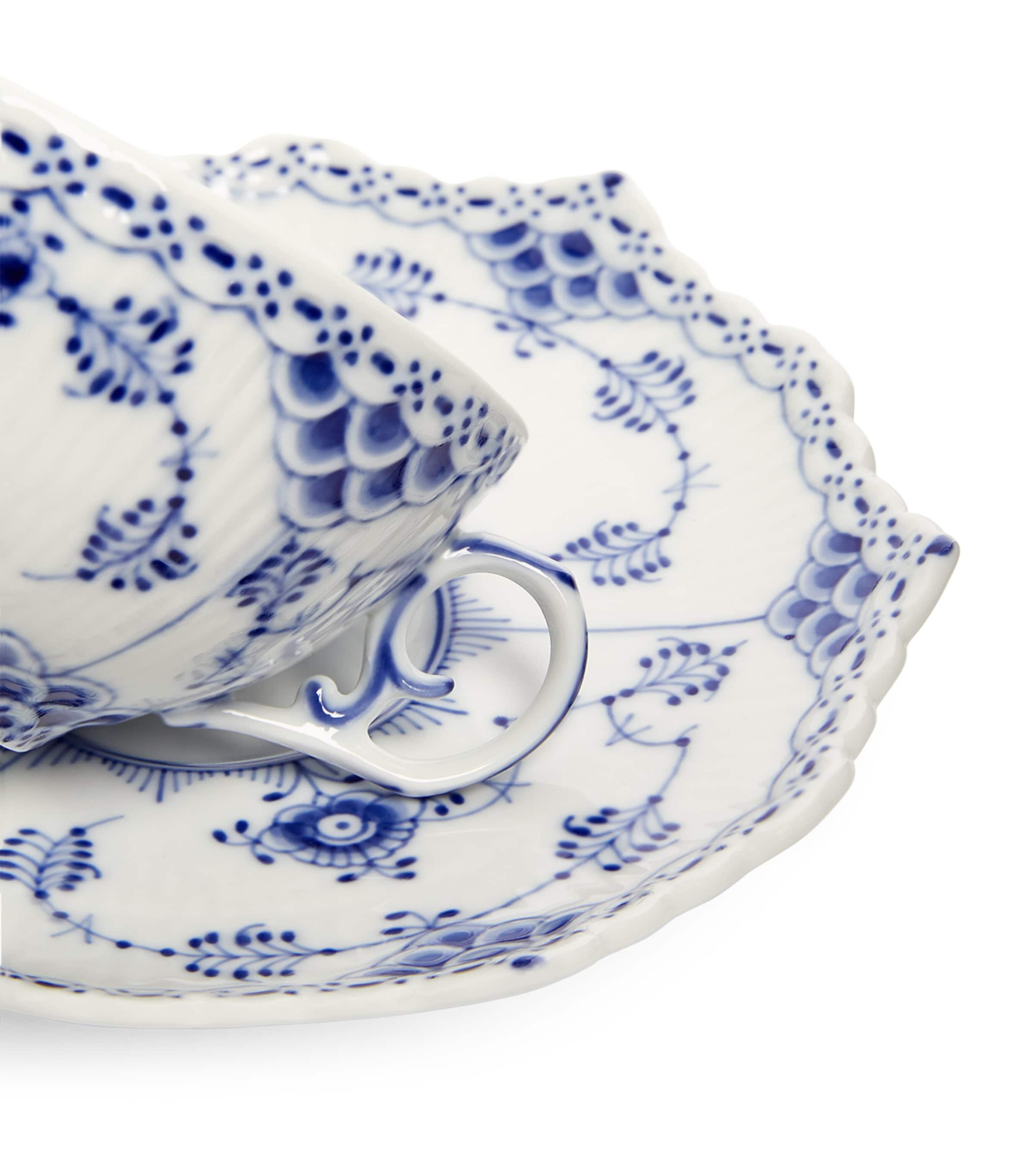 Blue Fluted Full Lace Teacup and Saucer BLUE Image 4