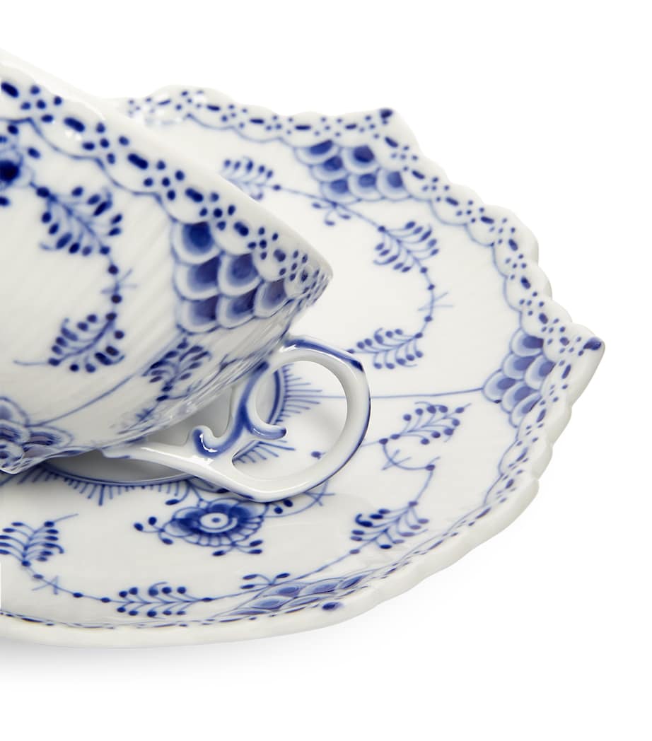 Blue Fluted Full Lace Teacup and Saucer BLUE Image 4