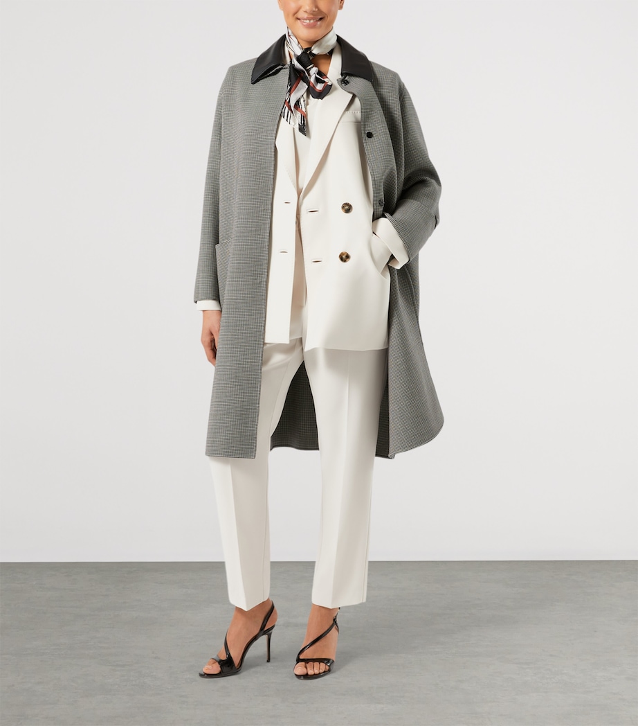 Marina Rinaldi Womens Leather-Collar Houndstooth Coat White Black Image 2
