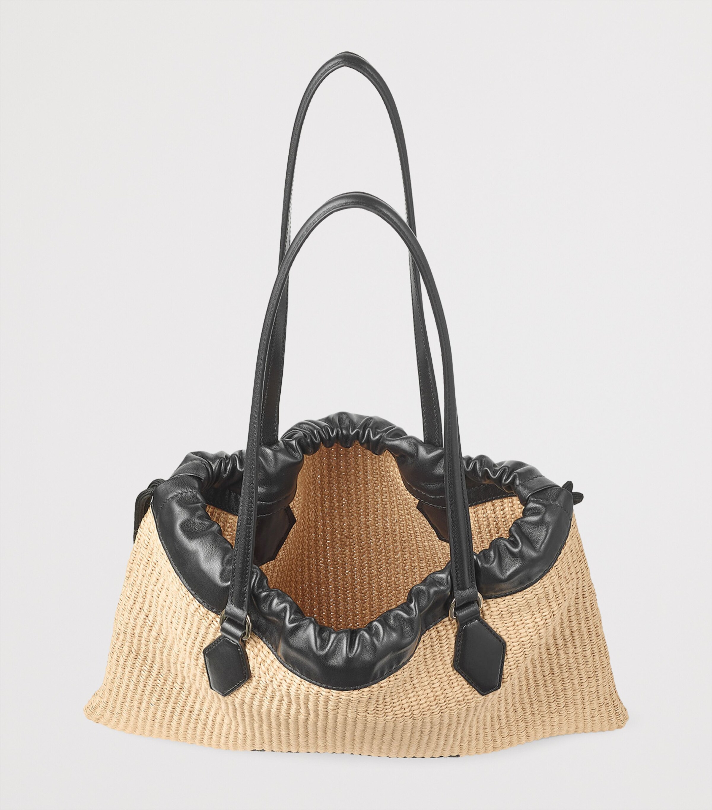 Large Raffia Drawstring Tote Bag NATURAL/BLACK/LIGHT Image 6