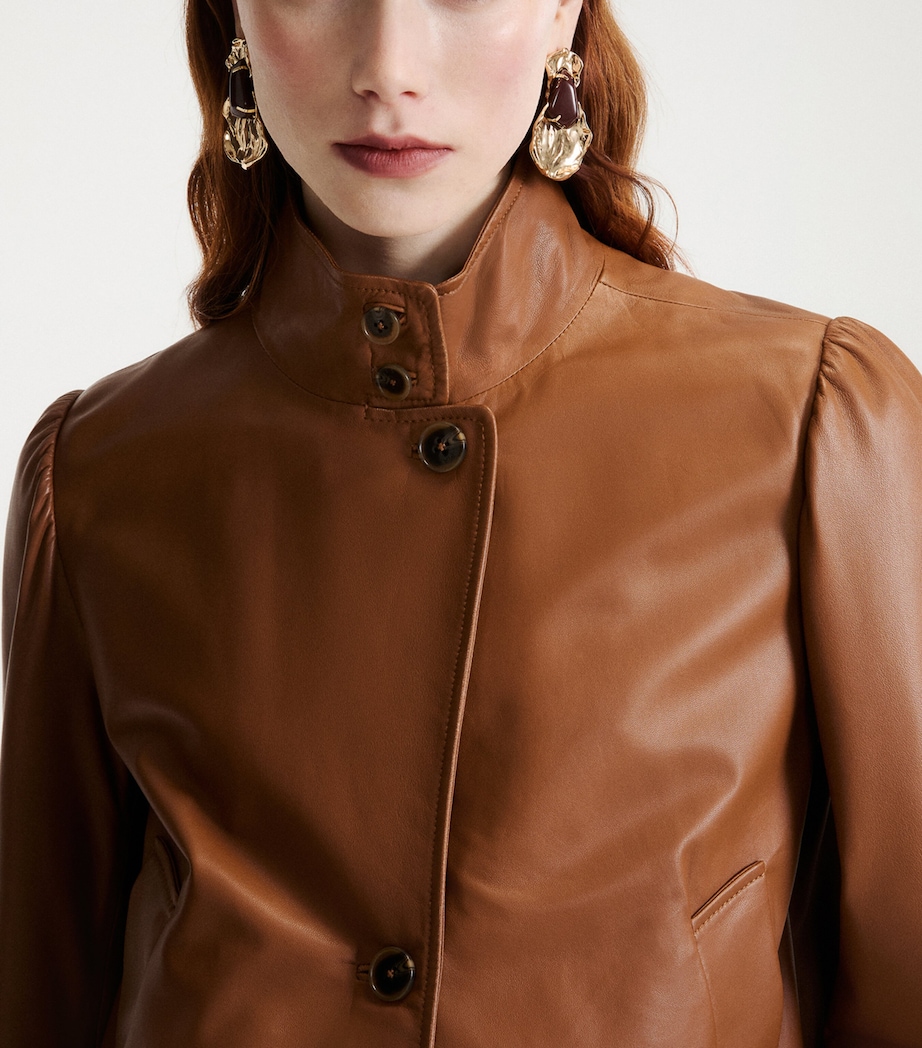 Marella Womens Asymmetric Leather Jacket Tobacco Brown Image 6