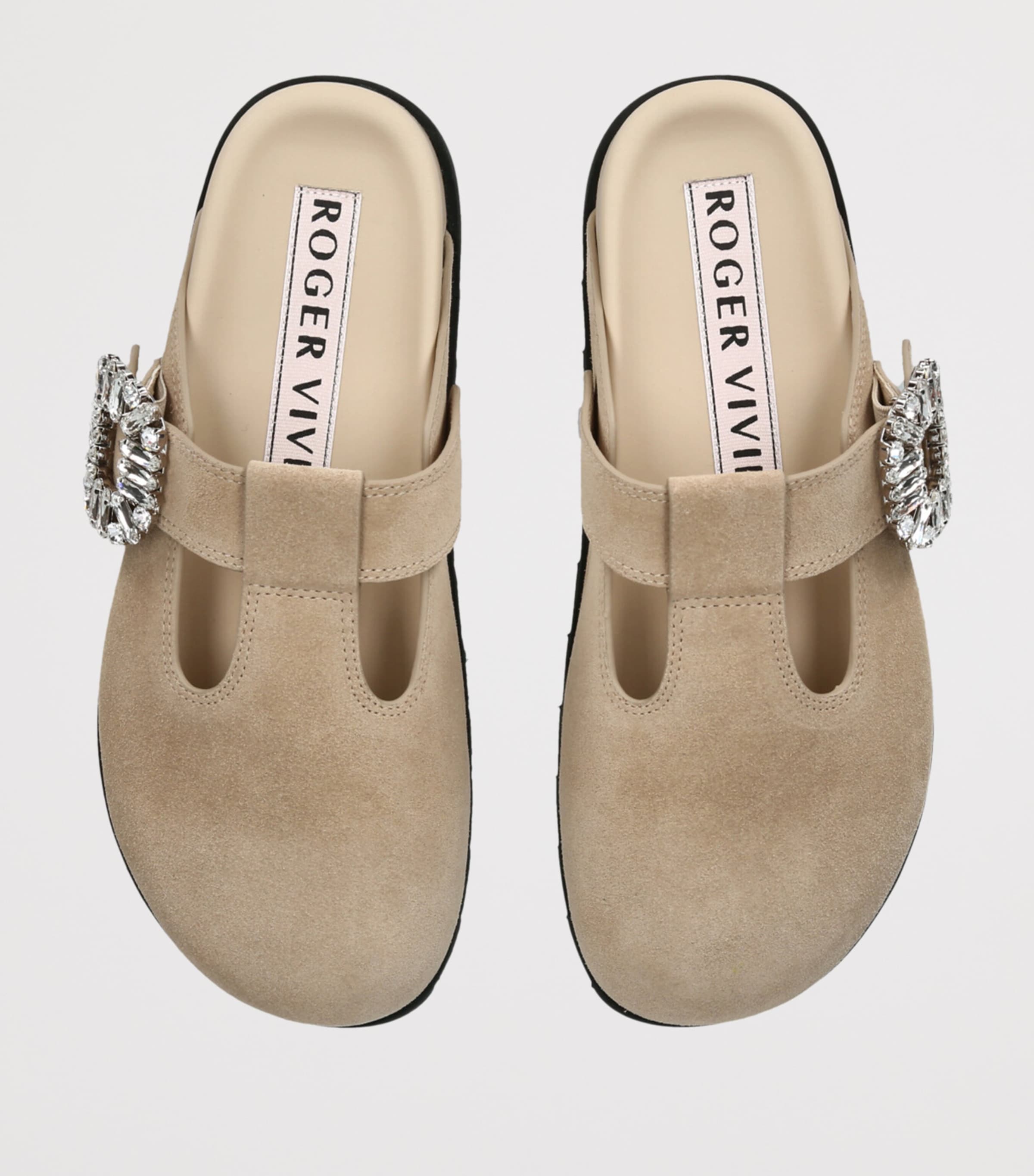 Roger Vivier Suede Slidy Viv Mules Beige Image 3