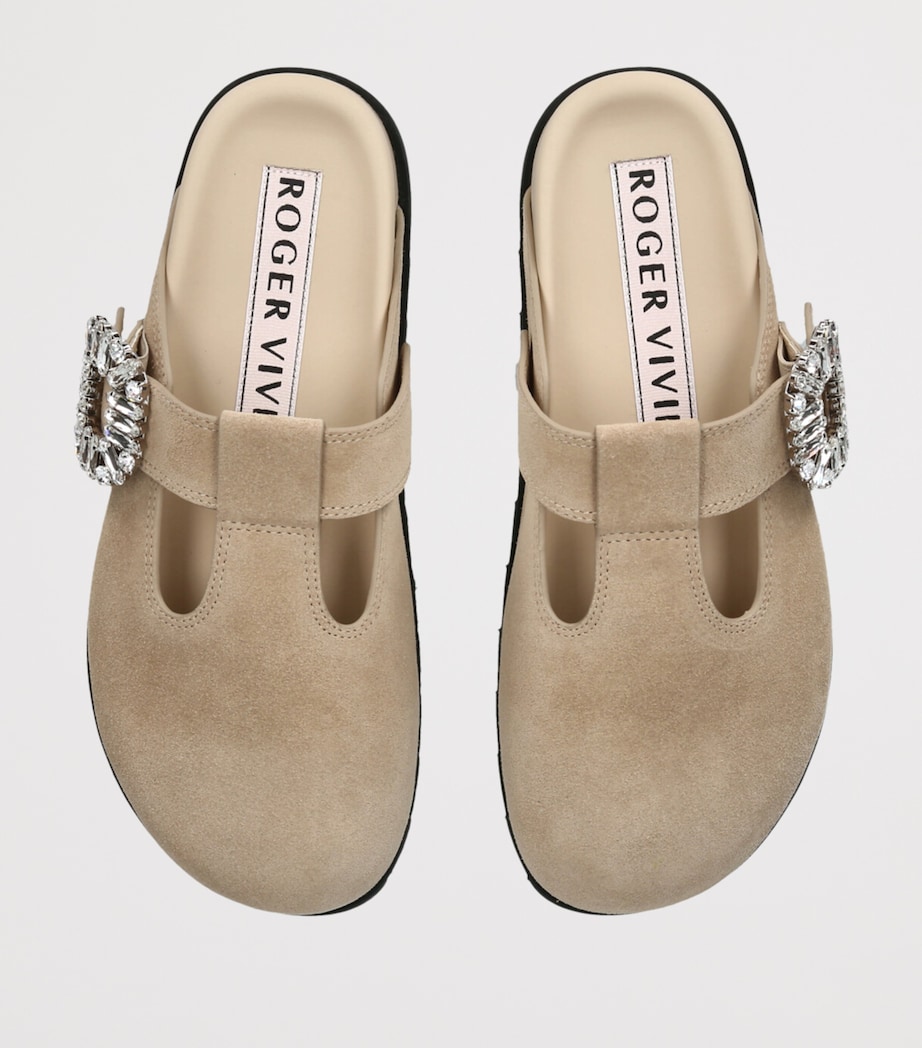 Roger Vivier Suede Slidy Viv Mules Beige Image 3