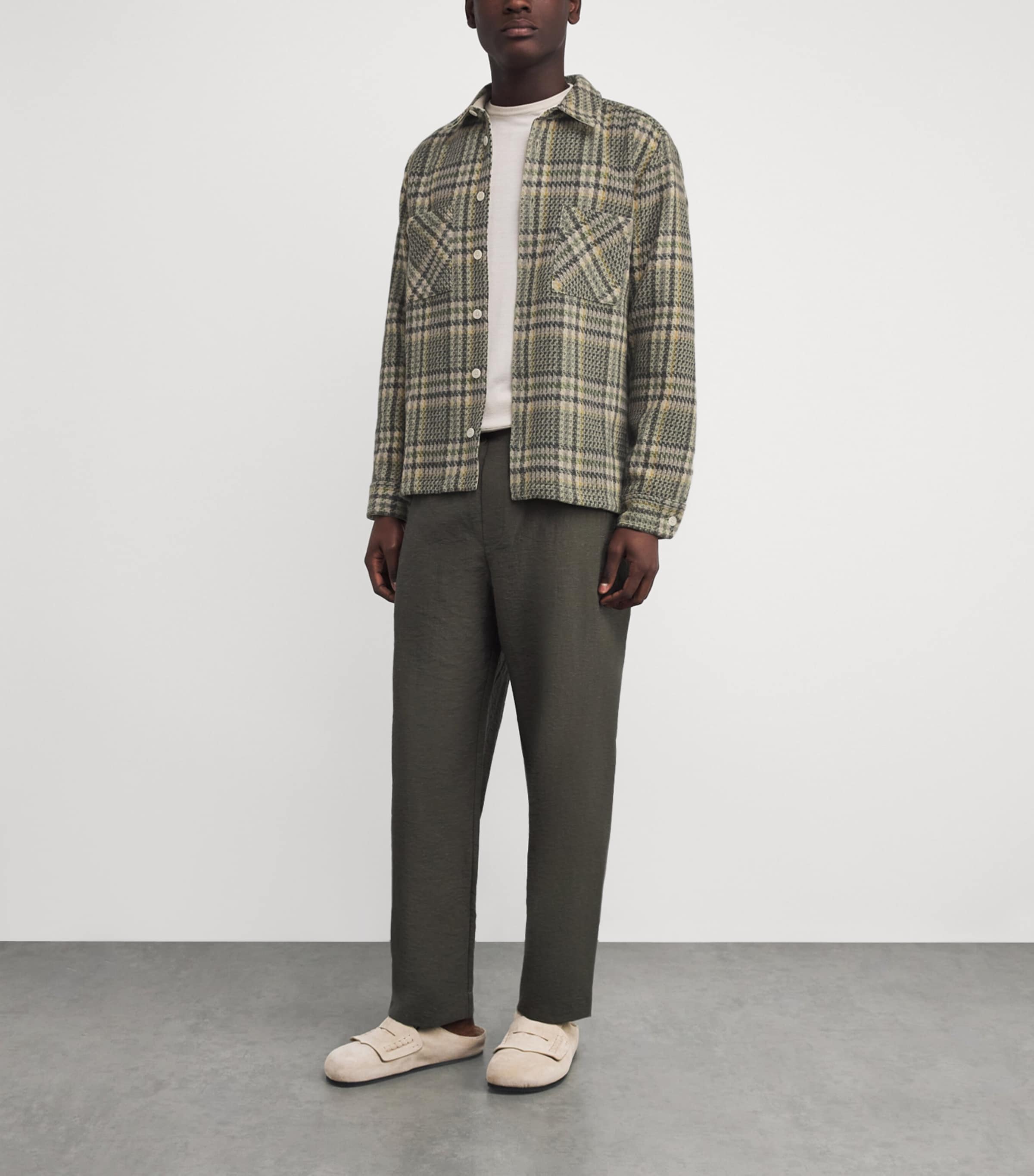Wool-Blend Check Whiting Overshirt GREEN Image 2