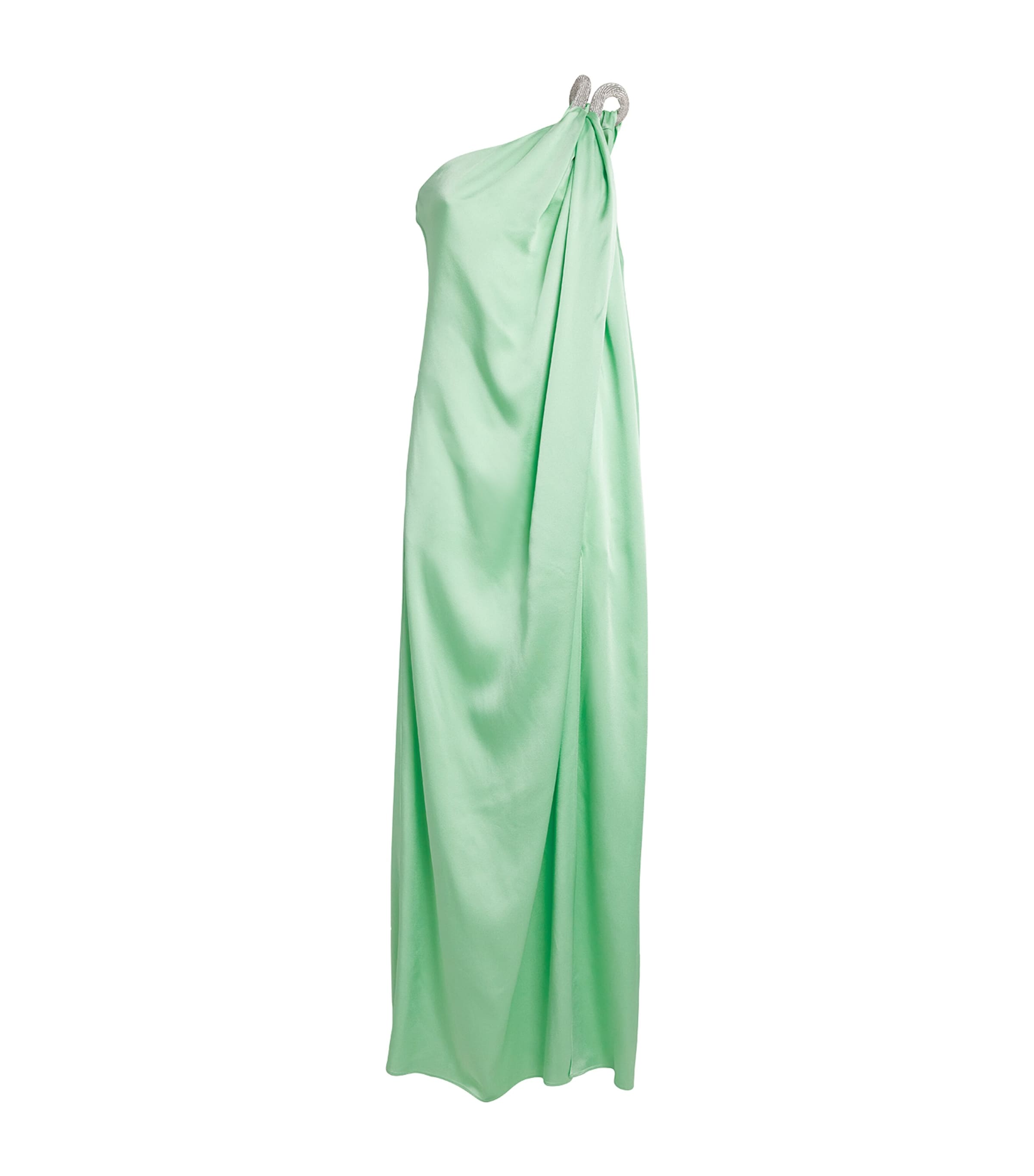 Stella Mccartney Womens Light Mint Crystal-embellished One-shoulder Woven Maxi Dress In Green