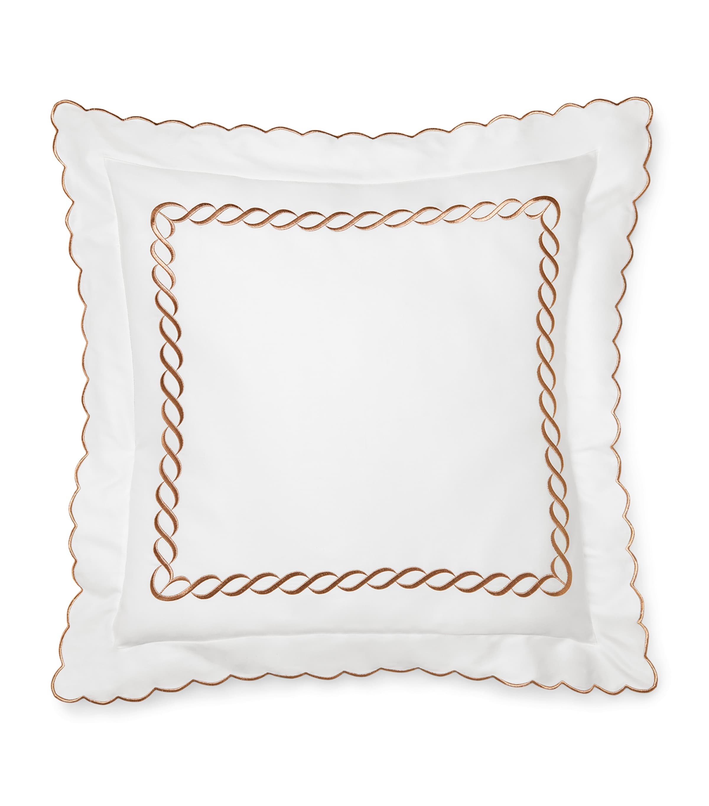 Pratesi Cotton Treccia Splendore Square Pillowcase (65cm x 65cm) White/antique Rose Image 1