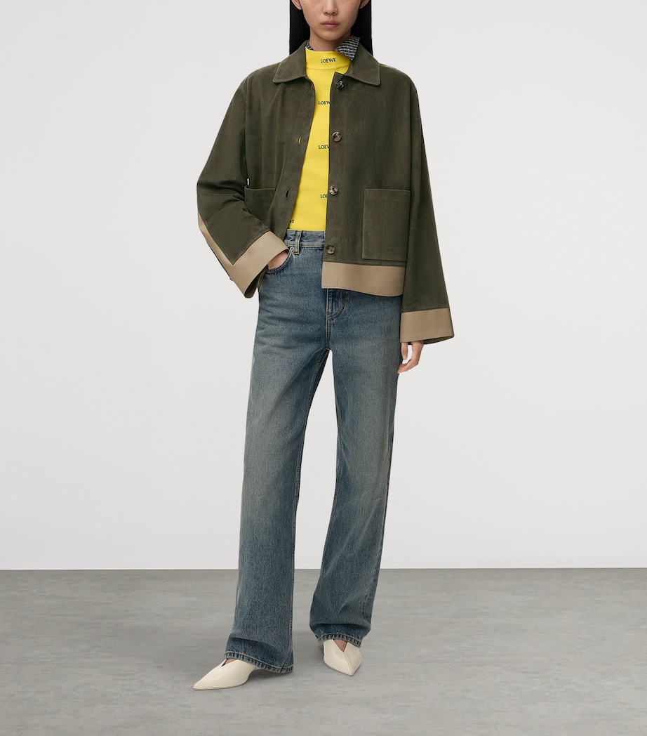 LOEWE Womens Suede and Leather Panelled Jacket Khaki Green Image 2