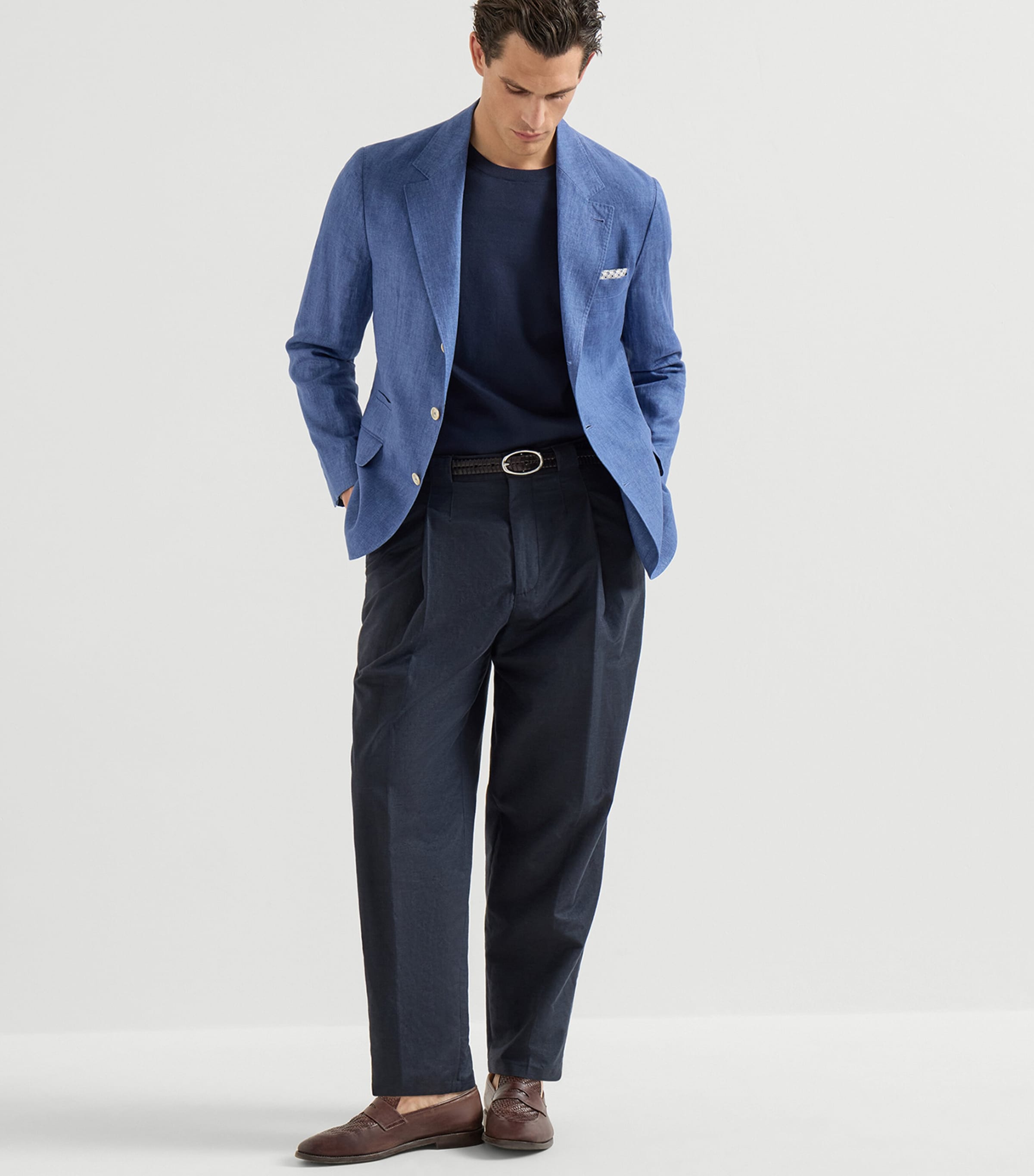 Brunello Cucinelli Mens Linen Single-Breasted Blazer Image 2
