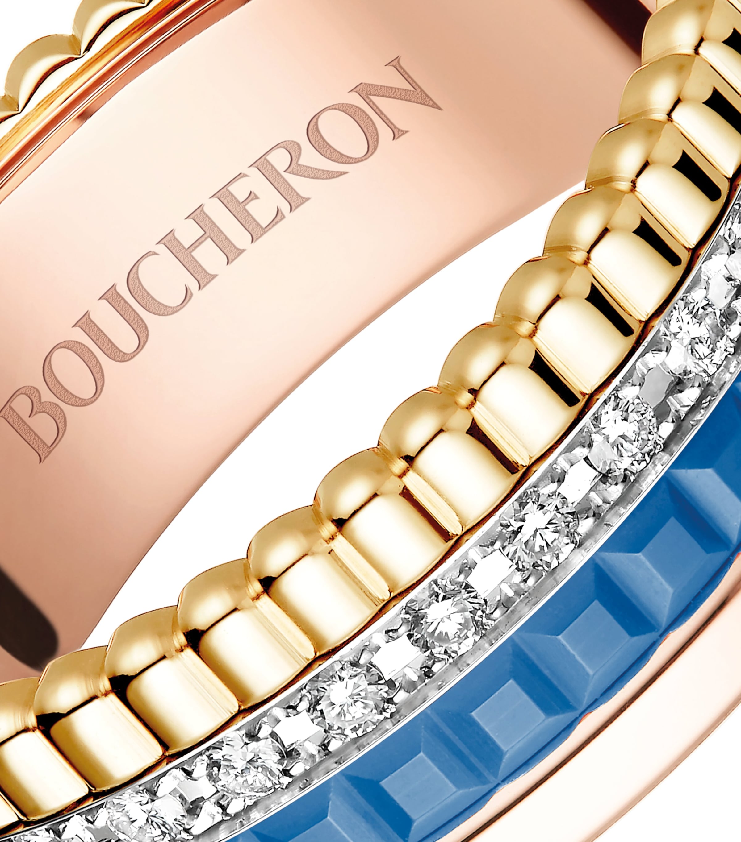 Small Mixed Gold and Diamond Quatre Blue Ring MULTI Image 4