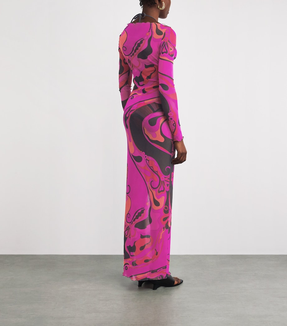 PUCCI Womens Mesh Orchidee Maxi Dress Fuchsia Image 4