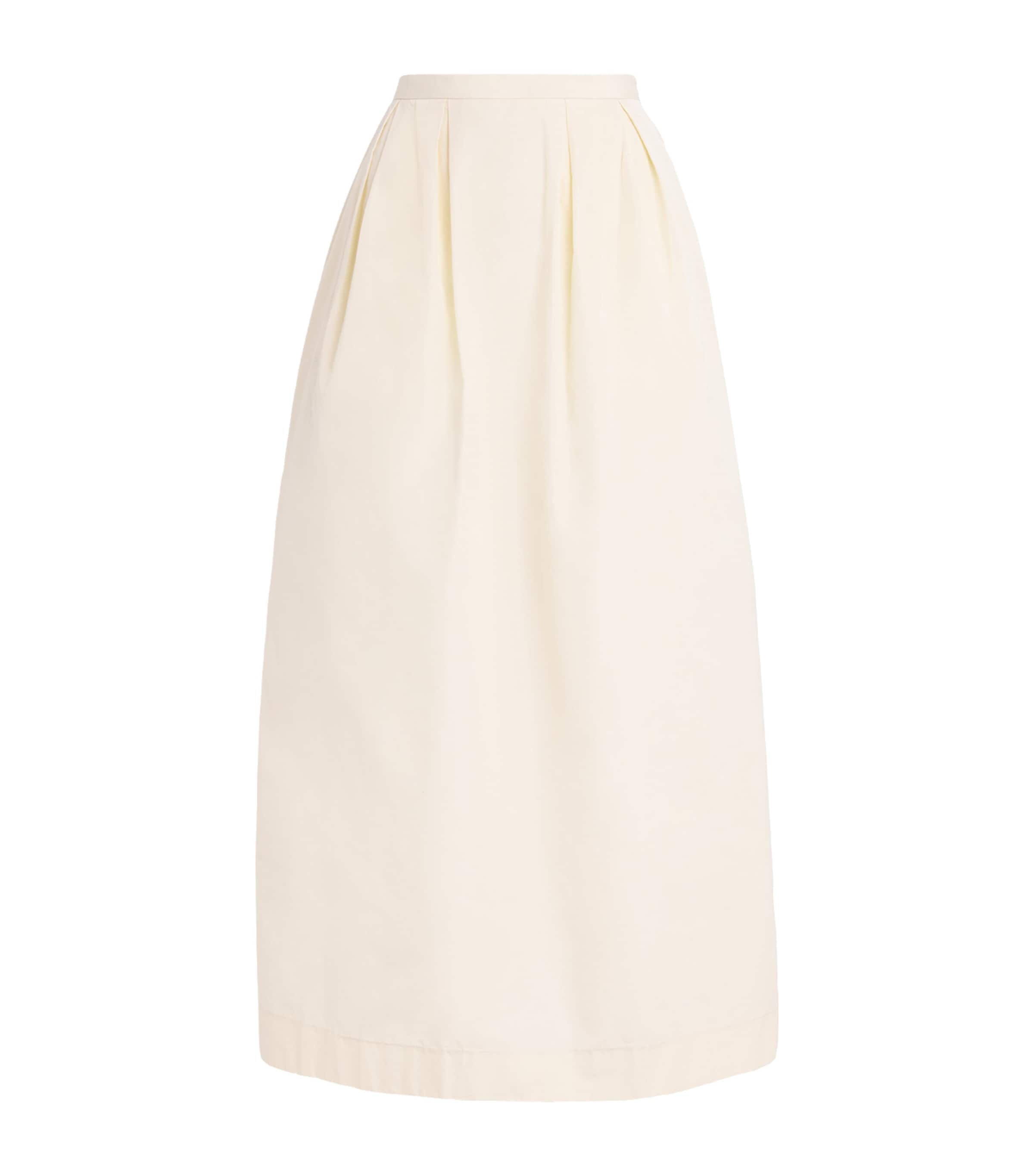 House Of Dagmar Curved Pleated Midi Skirt In Ivory