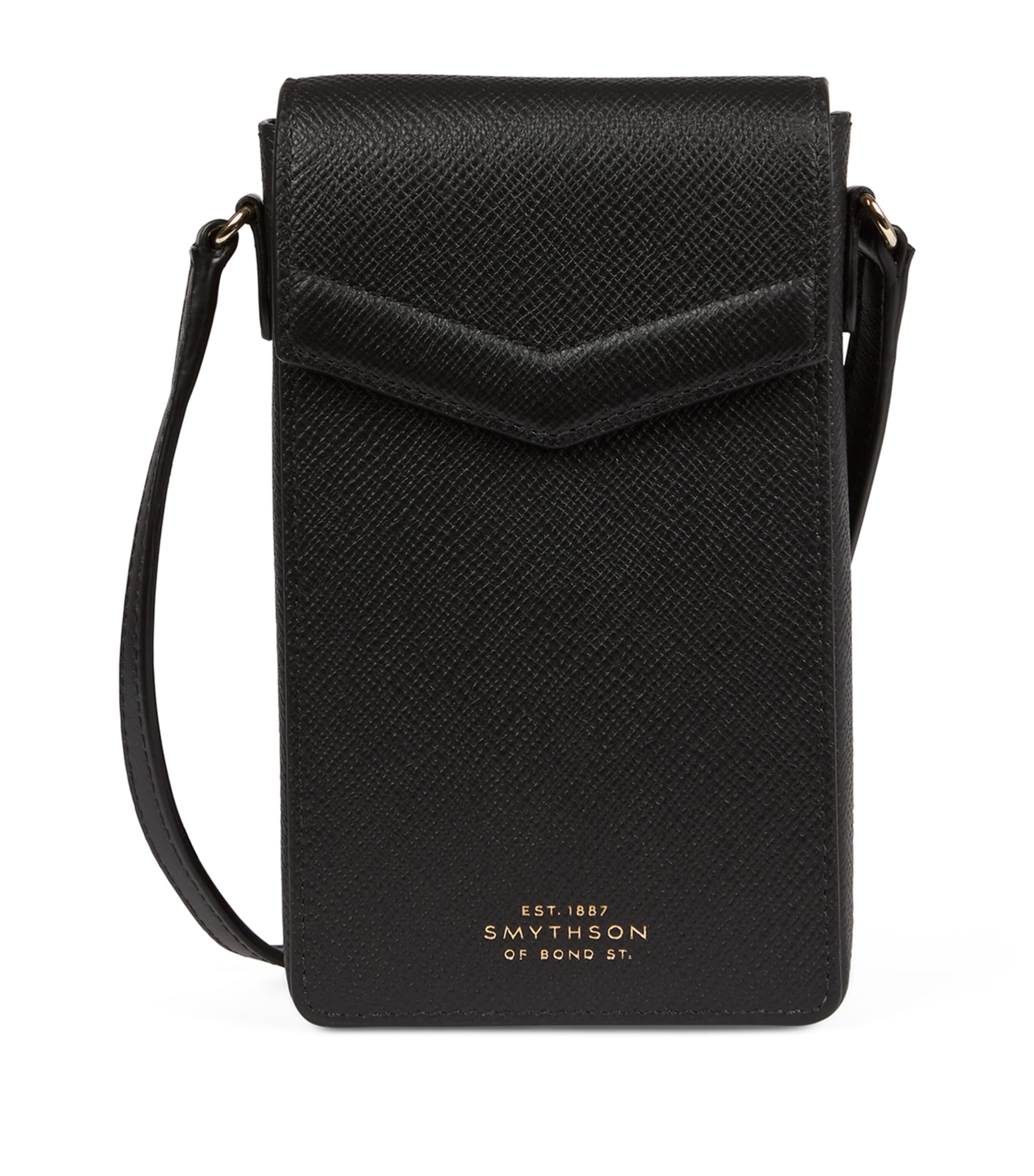 Smythson Envelope Phone Case Crossbody In Panama In Black