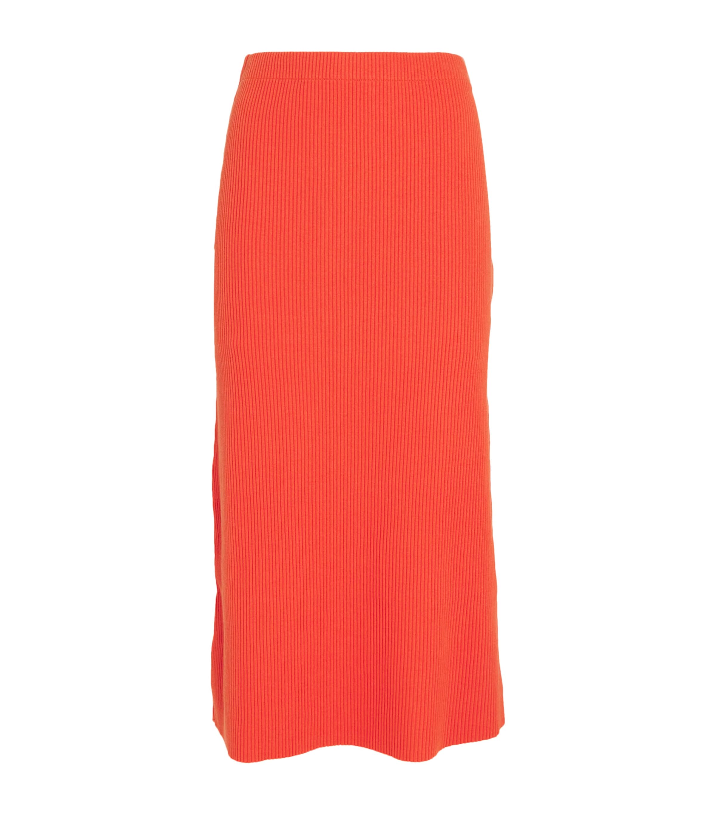 Vince Cotton-blend Ribbed Midi Skirt In Red