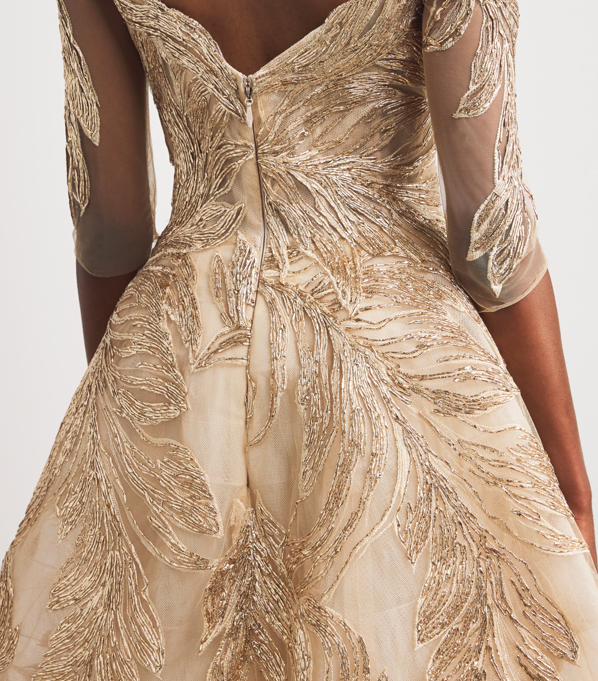 Tulle Feather-Embroidered Gown GOLD Image 6