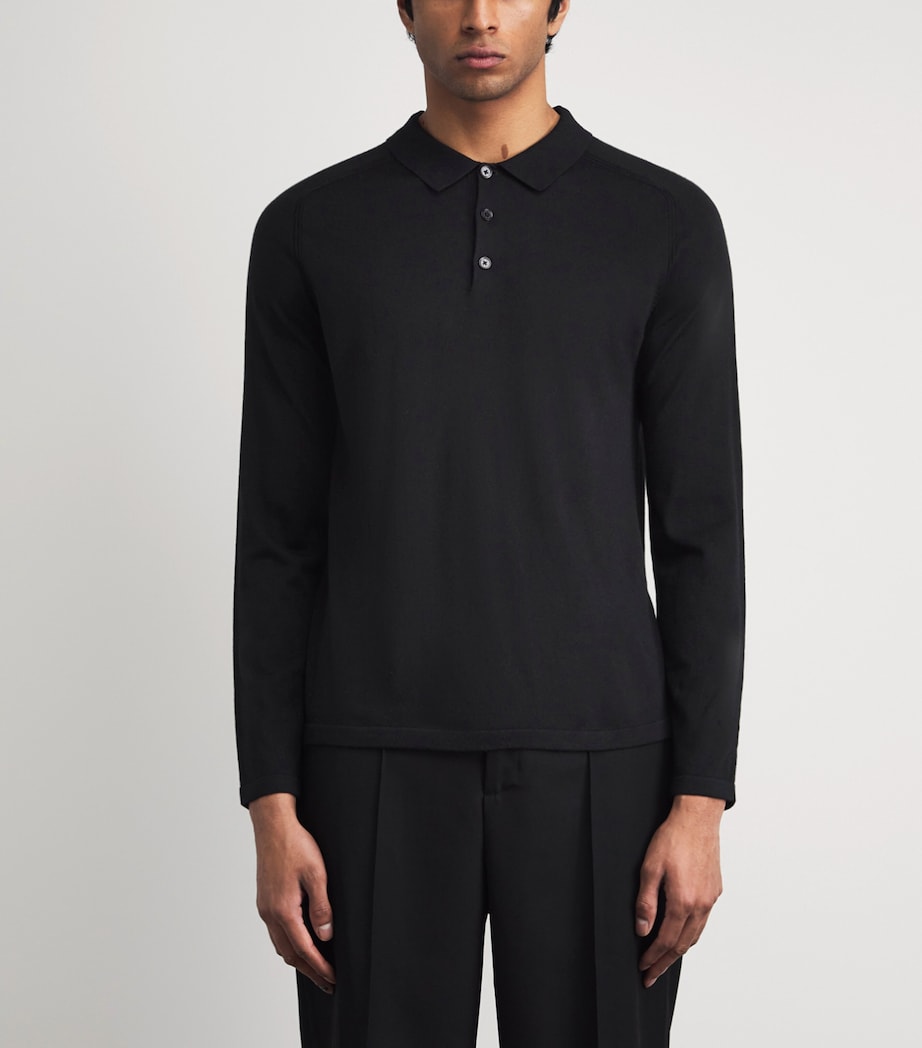 Falke Mens Wool Long-Sleeve Polo Shirt Black Image 4