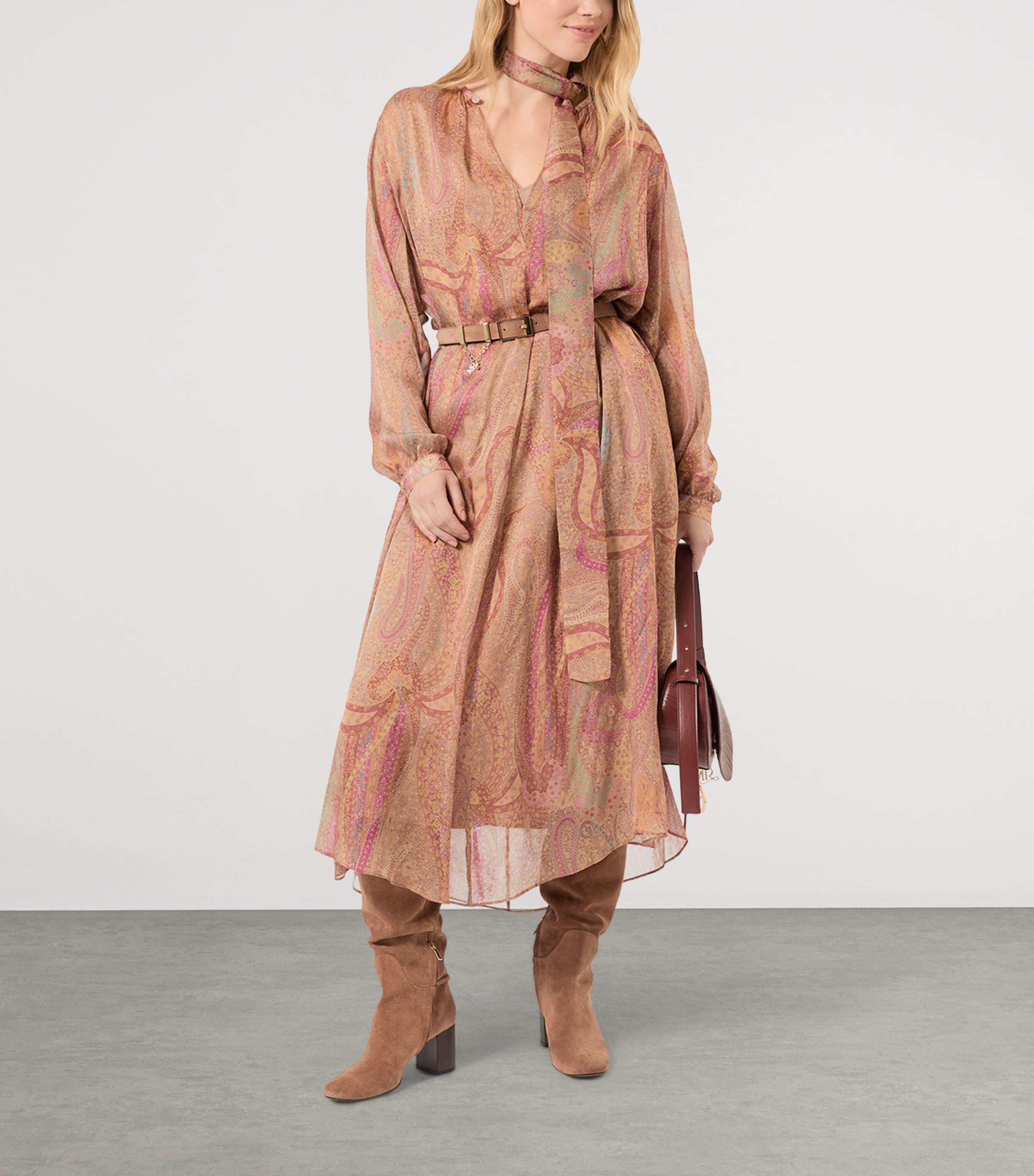 Marina Rinaldi Womens Silk Printed Maxi Dress Camel Image 2