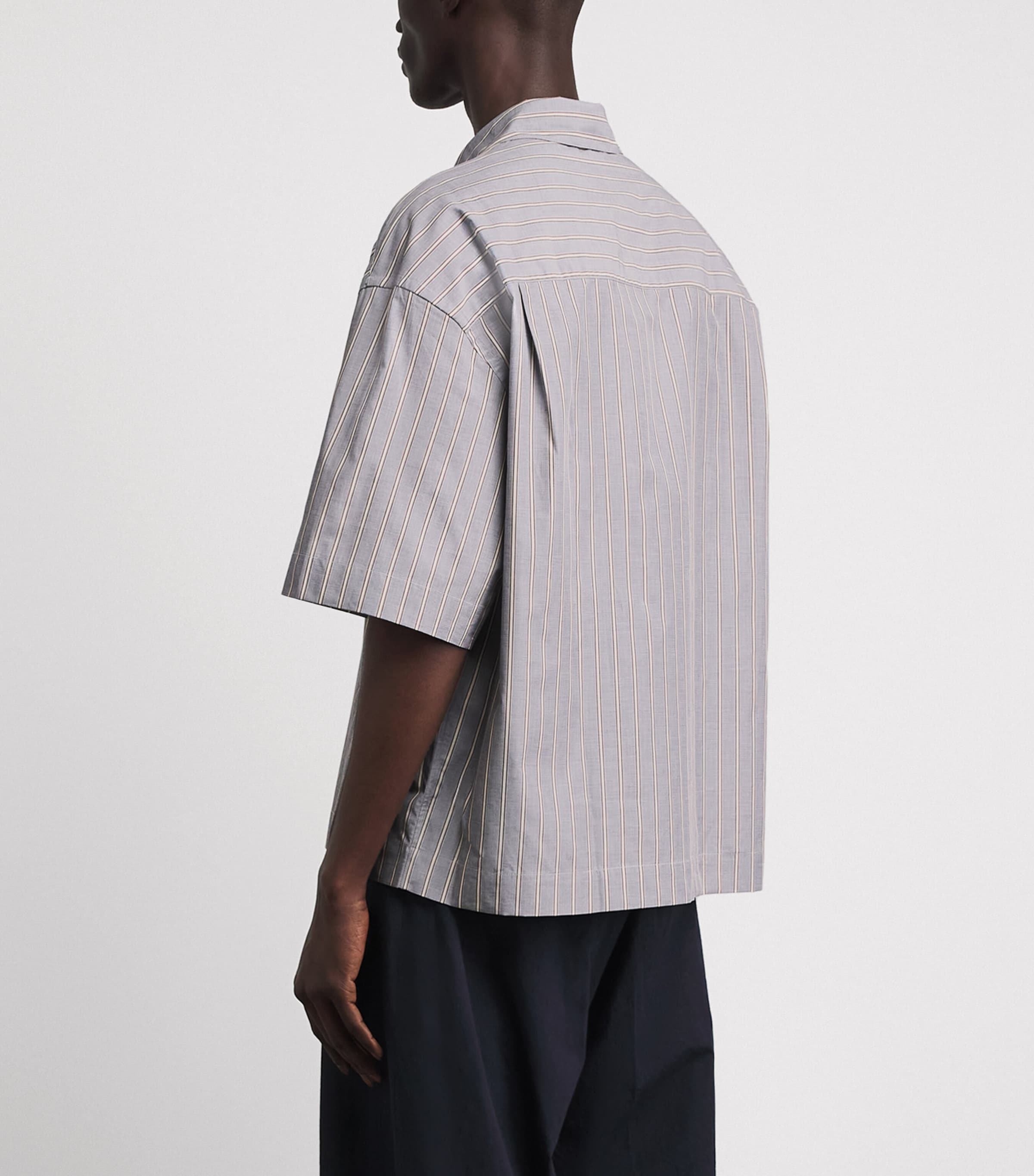 Studio Nicholson Mens Cotton Stripe Sanko Shirt Grey / Brown Image 5