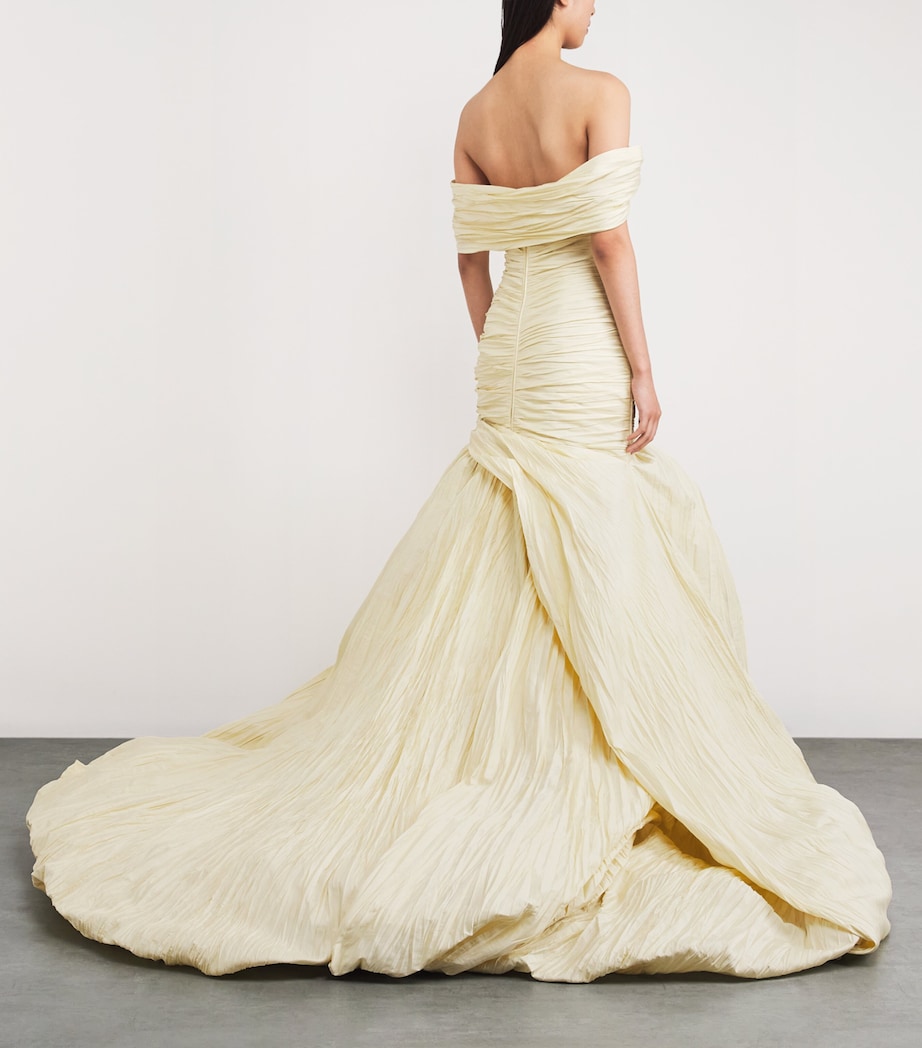 Marmar Halim Womens Taffeta Off-The-Shoulder Yuliet Gown Butter Yellow Image 3