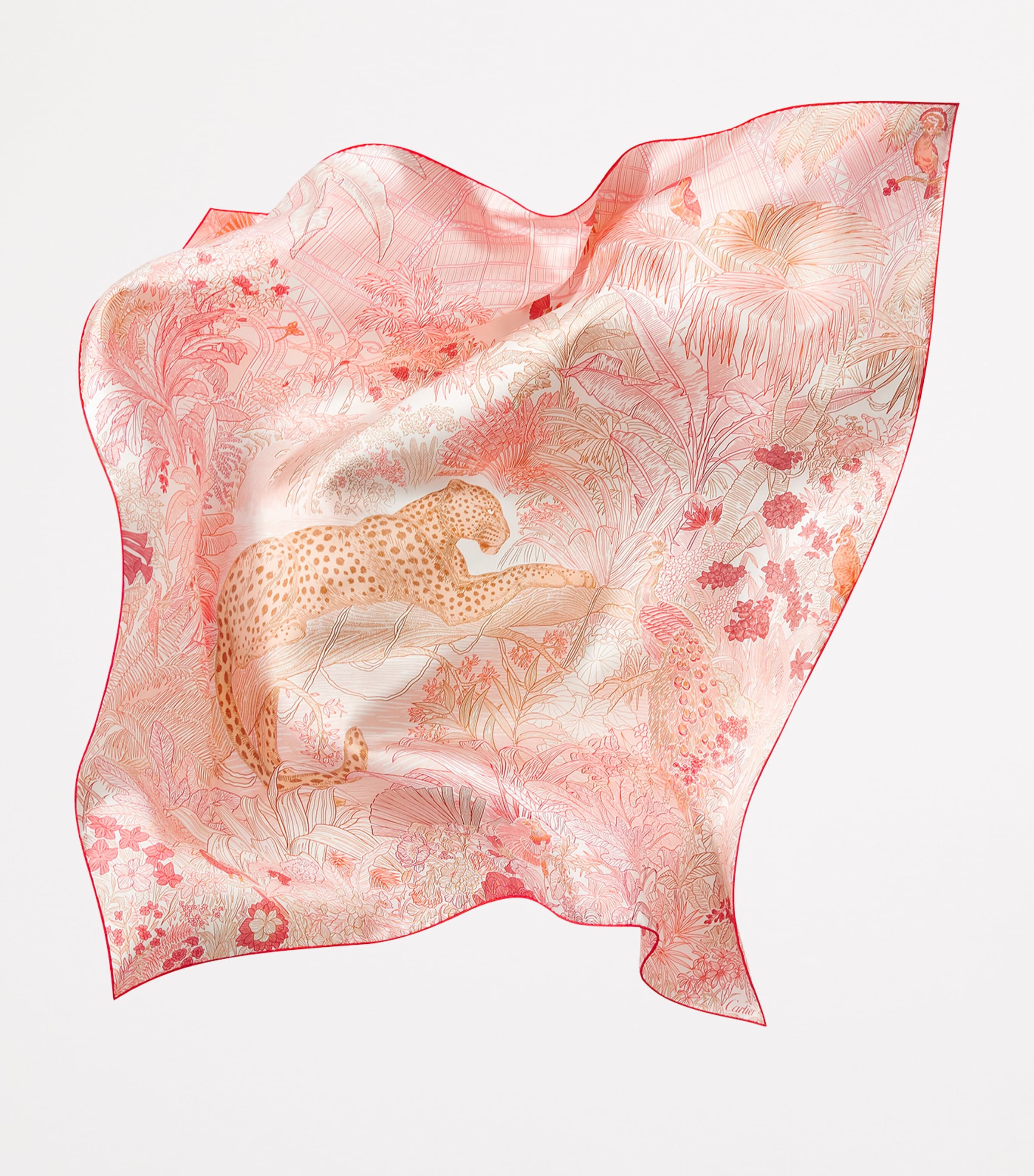 Silk Panthère Greenhouse Scarf CHERRY RED/PINK Image 2